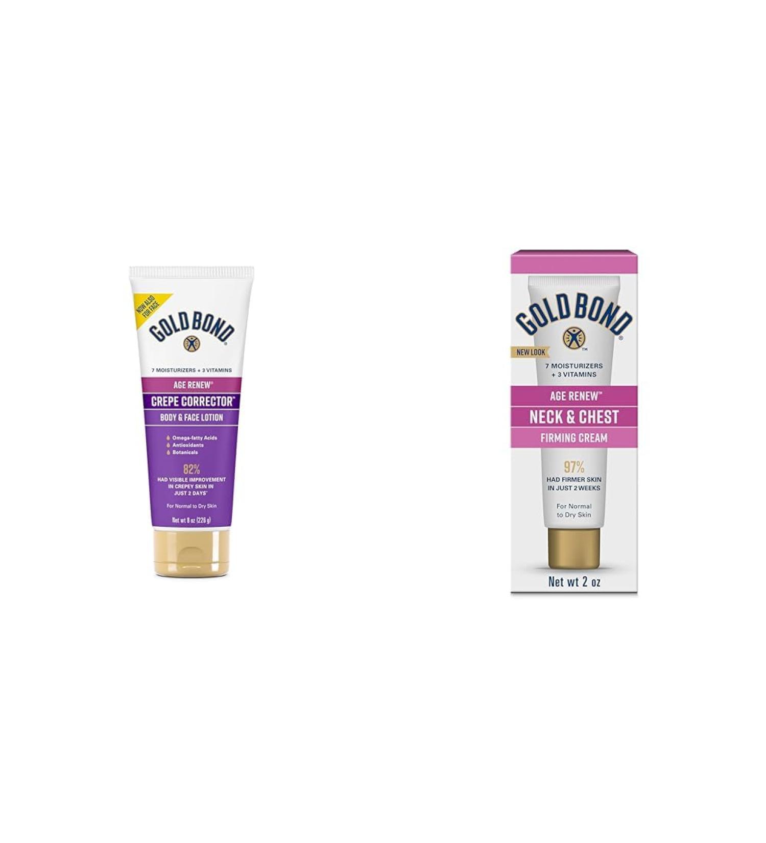 Gold Bond Age Renew Crepe Corrector Body Lotion Replenishing & Smoothing Formula 8 oz. & Age Renew Neck & Chest Firming Cream 2 oz. Clinically Tested Skin Firming Cream - Buy Online on GoSupps.com