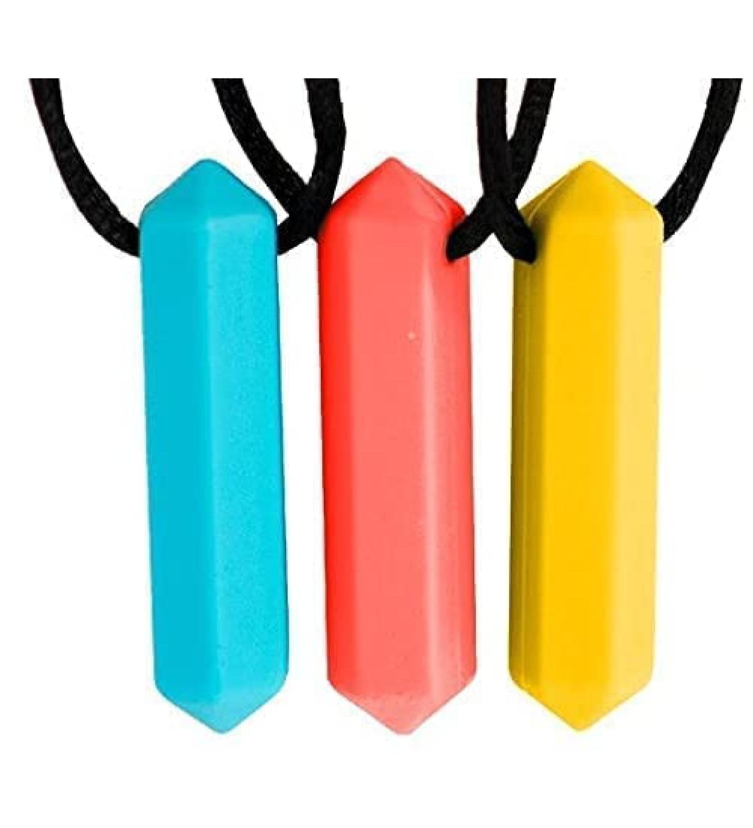 Tilcare Chew Necklace for Kids and Adults with Autism - Textured Silicone Chewy Pendant in Light Blue/Red/Yellow - Buy Online on GoSupps.com