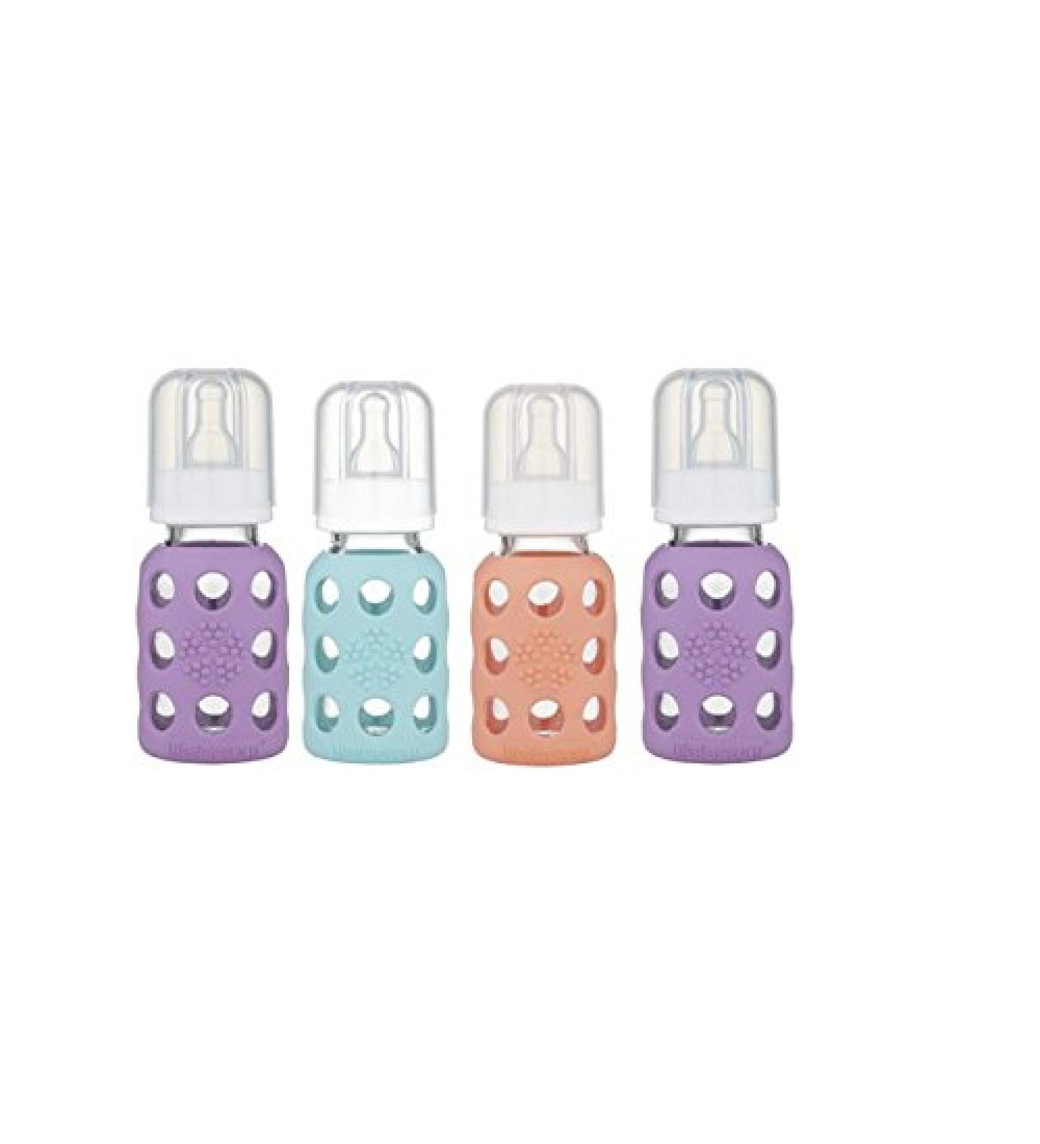 Lifefactory 4oz Glass Baby Bottle 4 Pack - Lavender, Mint, Cantaloupe - Buy Online on GoSupps.com
