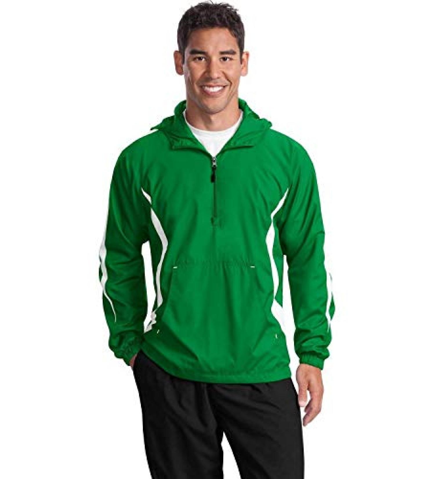 SPORT-TEK Men's Colorblock Raglan Anorak Large Kelly Green/White