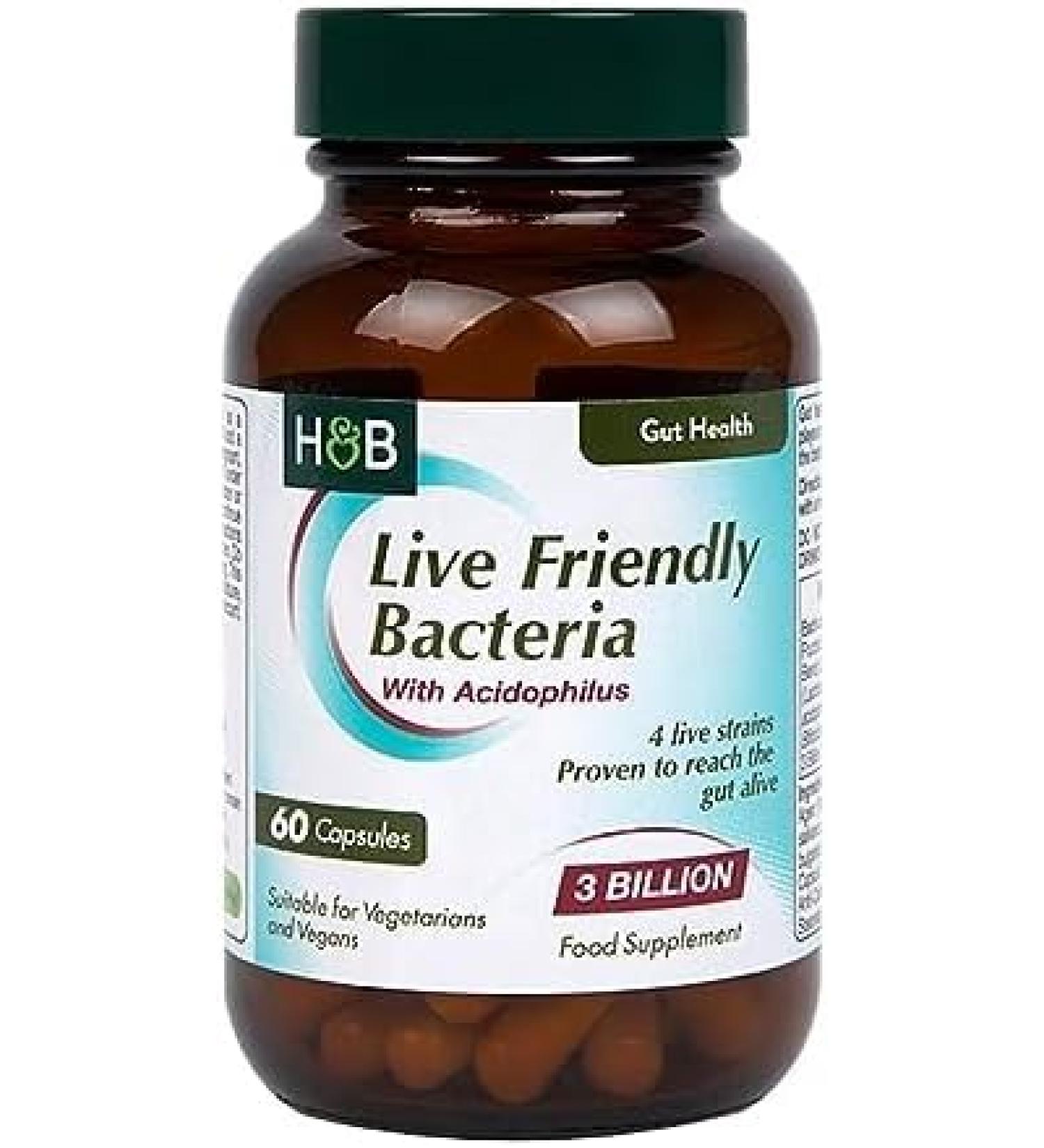 Holland & Barrett Acidophilus Live Friendly Bacteria 60 Capsules - Probiotic Supplement - Buy Online on GoSupps.com