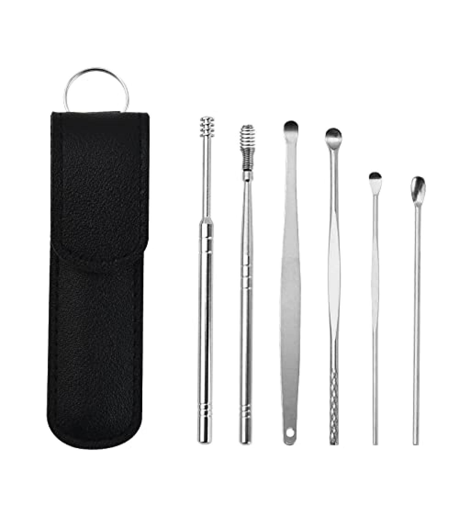 6Pcs Spiral Stainless Steel Ear Wax Removal Kit - Innovative Earwax Cleaner Tool Set with Storage Box (Black) - Buy Online on GoSupps.com