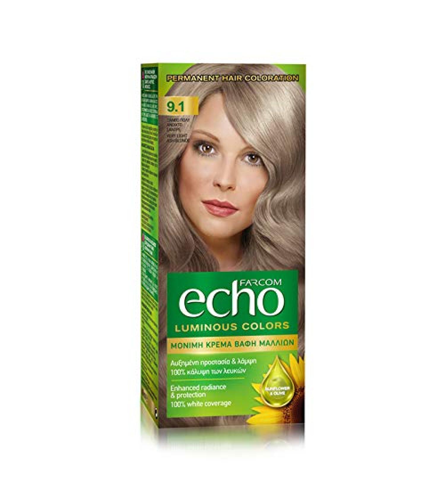 FARCOM Echo hair color with natural olive extract and vitamin C 60ml (9.1 very light ash blonde) - Buy Online on GoSupps.com