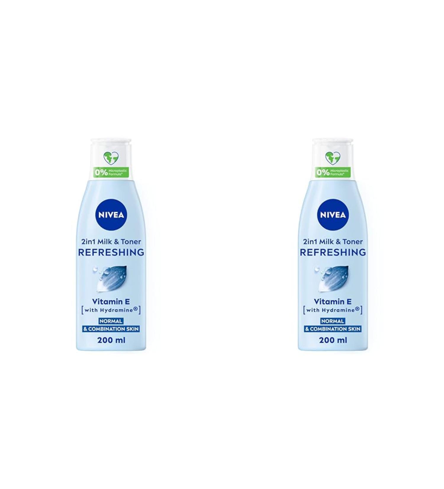 NIVEA 2in1 Cleanser & Toner (200 ml) Gentle & Caring Face Toner Refreshing Toner with Vitamin E Removes Residue and Make Up Cleansing Facial Toner (Pack of 2) 200 ml (Pack of 2) - Buy Online on GoSupps.com