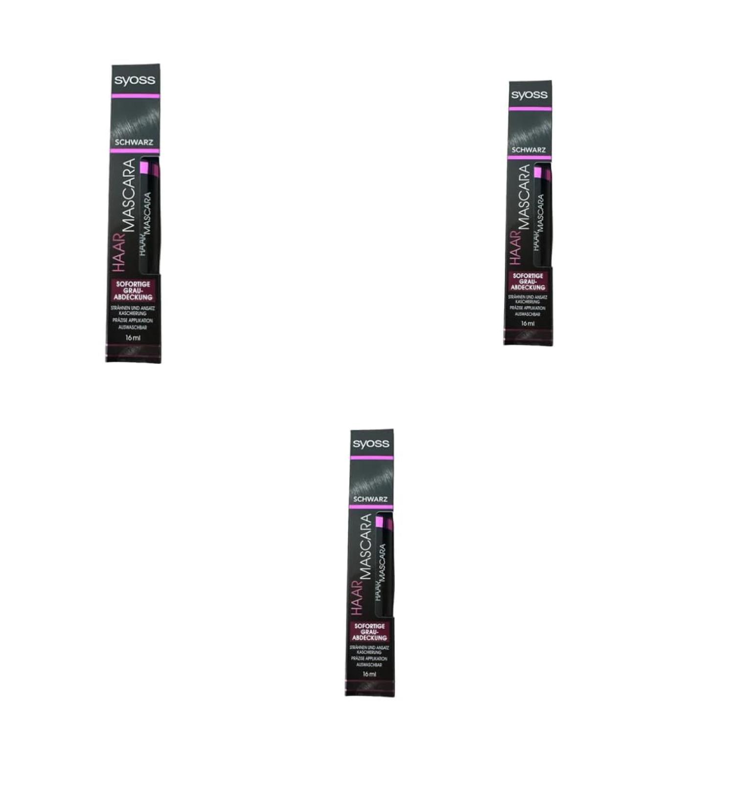 Syoss Hair Mascara Black Instant Grey Coverage and Washable Precise Application Pack of 3 (3 x 16 ml) - Buy Online on GoSupps.com