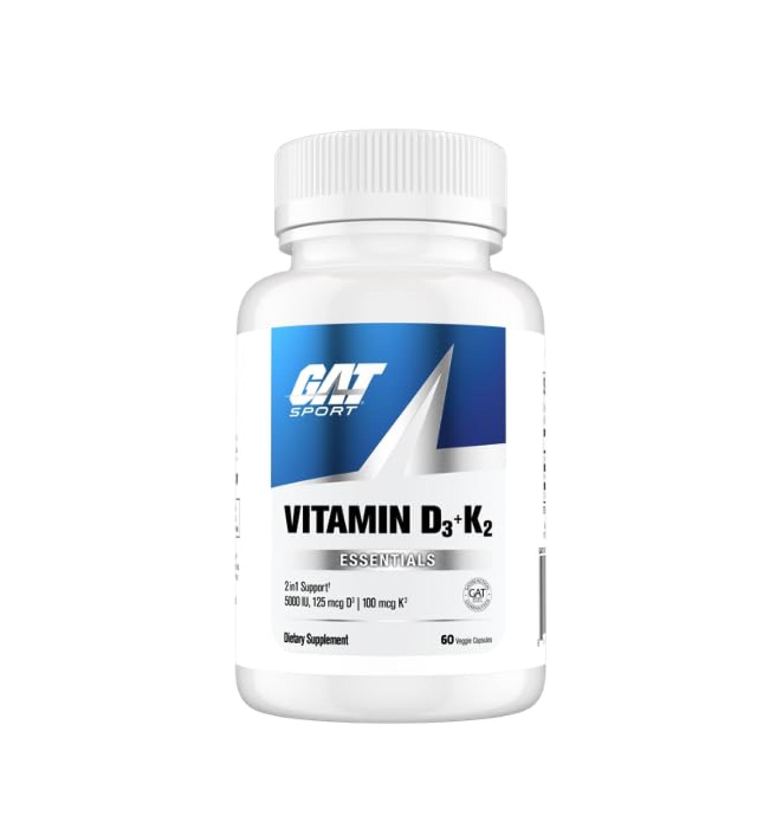 GAT SPORT Vitamin D3 K2 5000 IU (125 mcg) Vitamin D 60 Day Supply Dietary Supplement for Bone Teeth Muscle and Immune Health Support 60 Veggie Caps - Buy Online on GoSupps.com