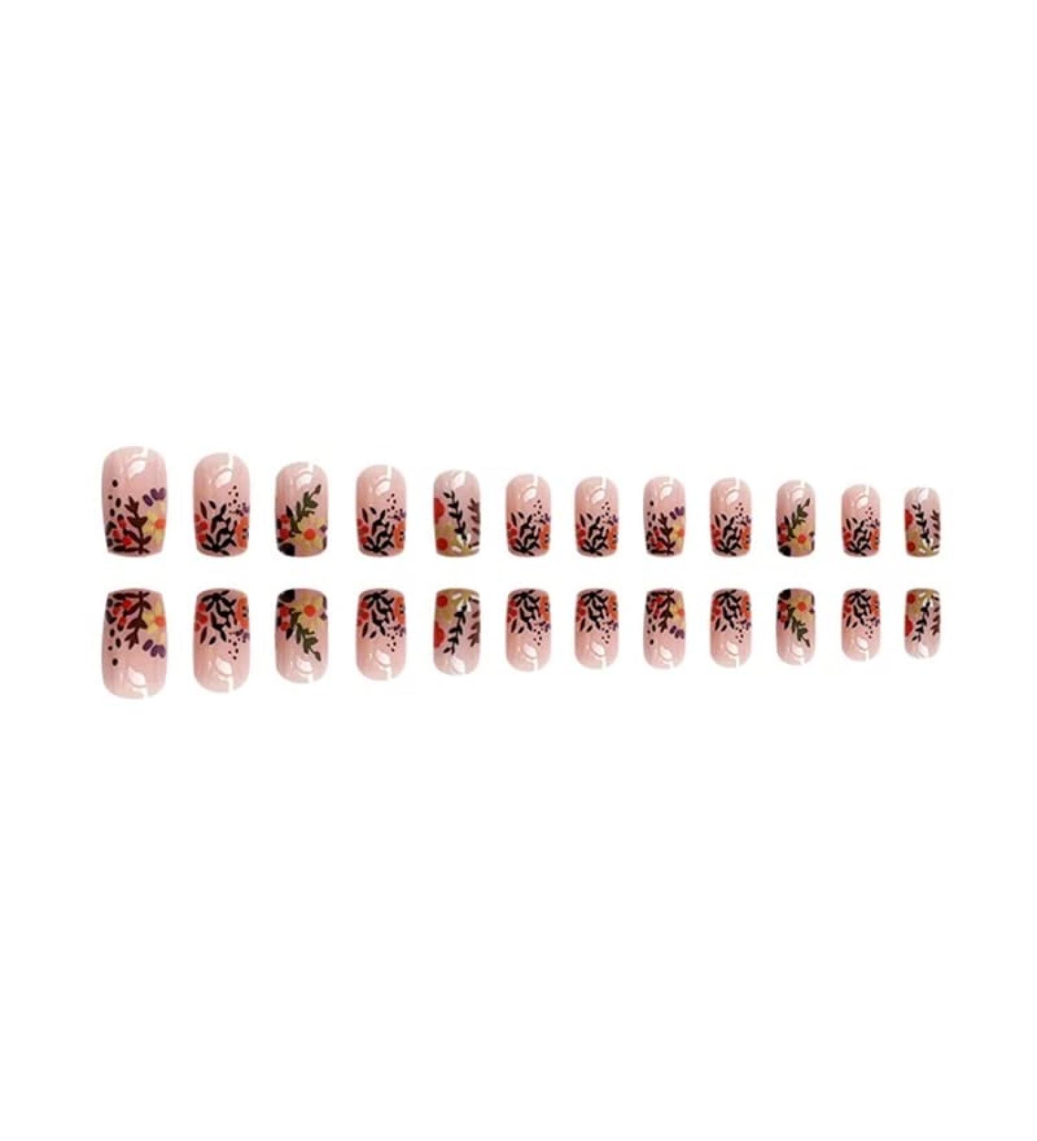 24Pcs/Box Flower Short Detachable Finished Fingernails Wearable Fake Nails Press on Square Head Full Cover Press on Nails for Wide Nail Beds Long Length Cute Designs Summer Z183 - Buy Online on GoSupps.com