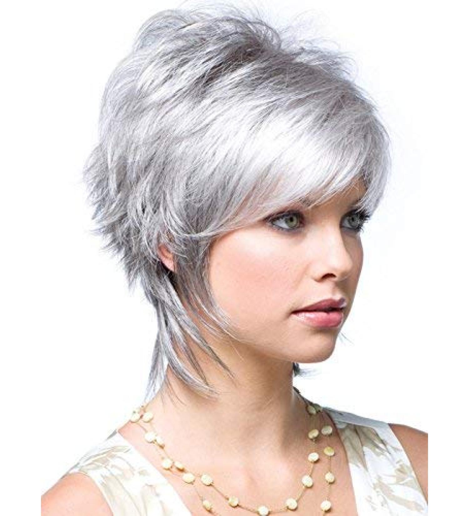SEVENCOLORS Short Gray Pixie Cut Wig with Bangs - Silver Grey Synthetic Hair, Natural Look for White Women - Buy Online on GoSupps.com