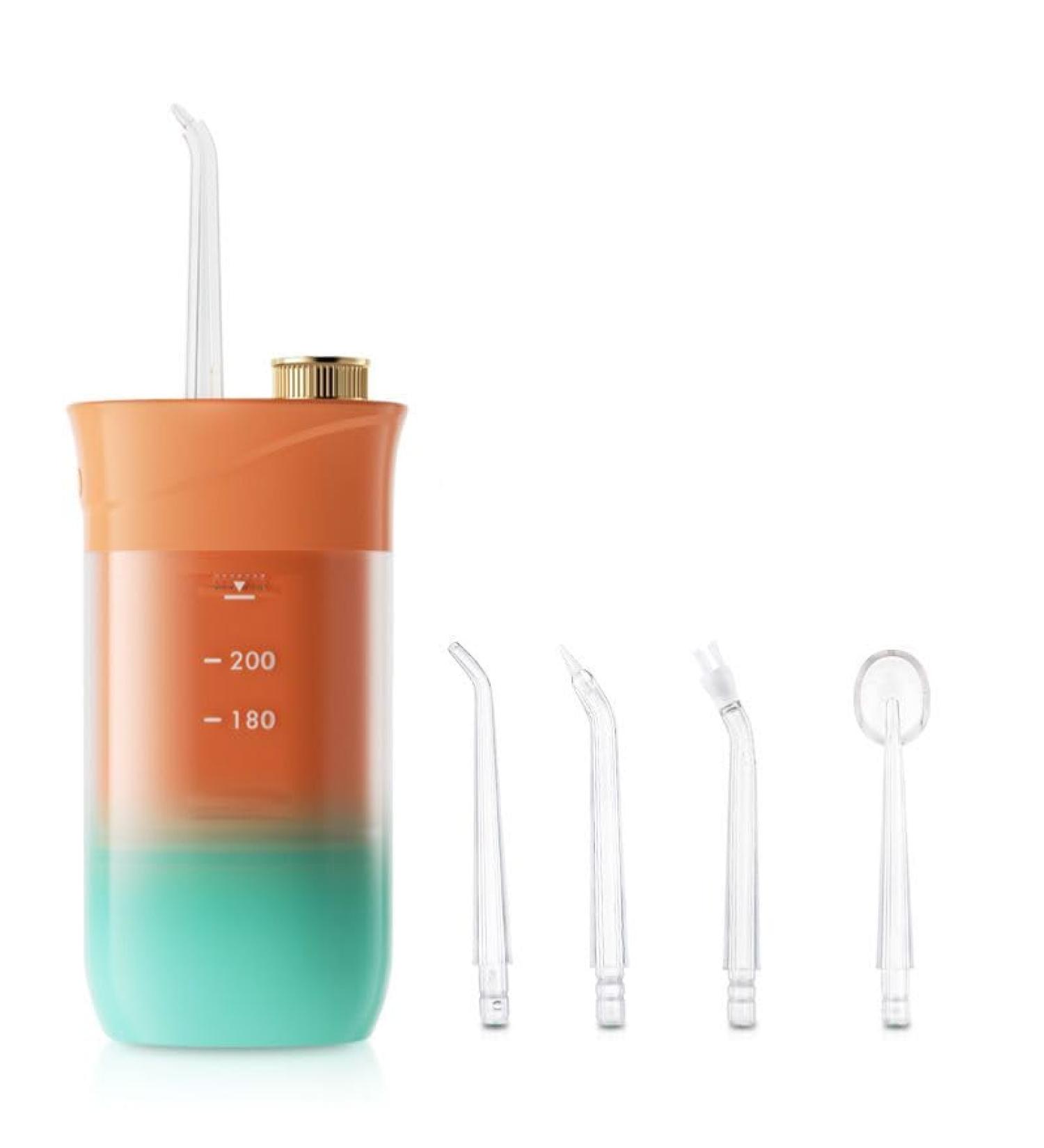 Shop Water Dental Flosser for Adults - Portable Rechargeable 3 Modes IPX7 Waterproof - Teeth Cleaning in Orange & Green - Buy Online on GoSupps.com