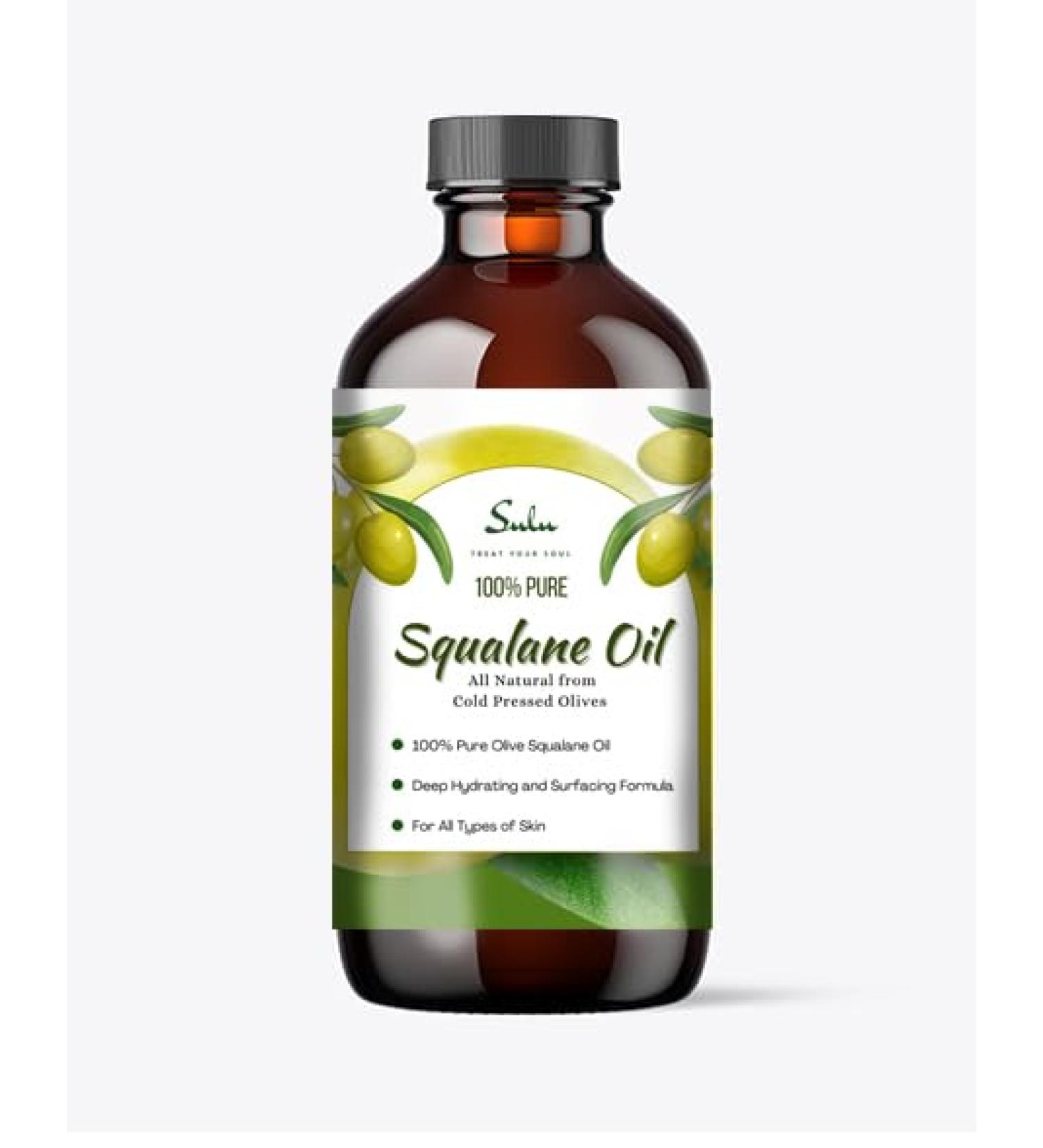 100% Pure Squalane Oil derived from Cold pressed Olives for Face Hair Body - 8 ounces