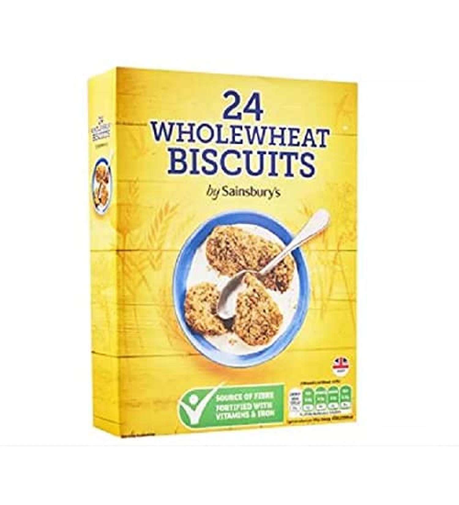Sainsbury's Whole Grain Wheat Biscuits 430g - 24 whole grain wheat cereal biscuits fortified with vitamins and iron - Buy Online on GoSupps.com