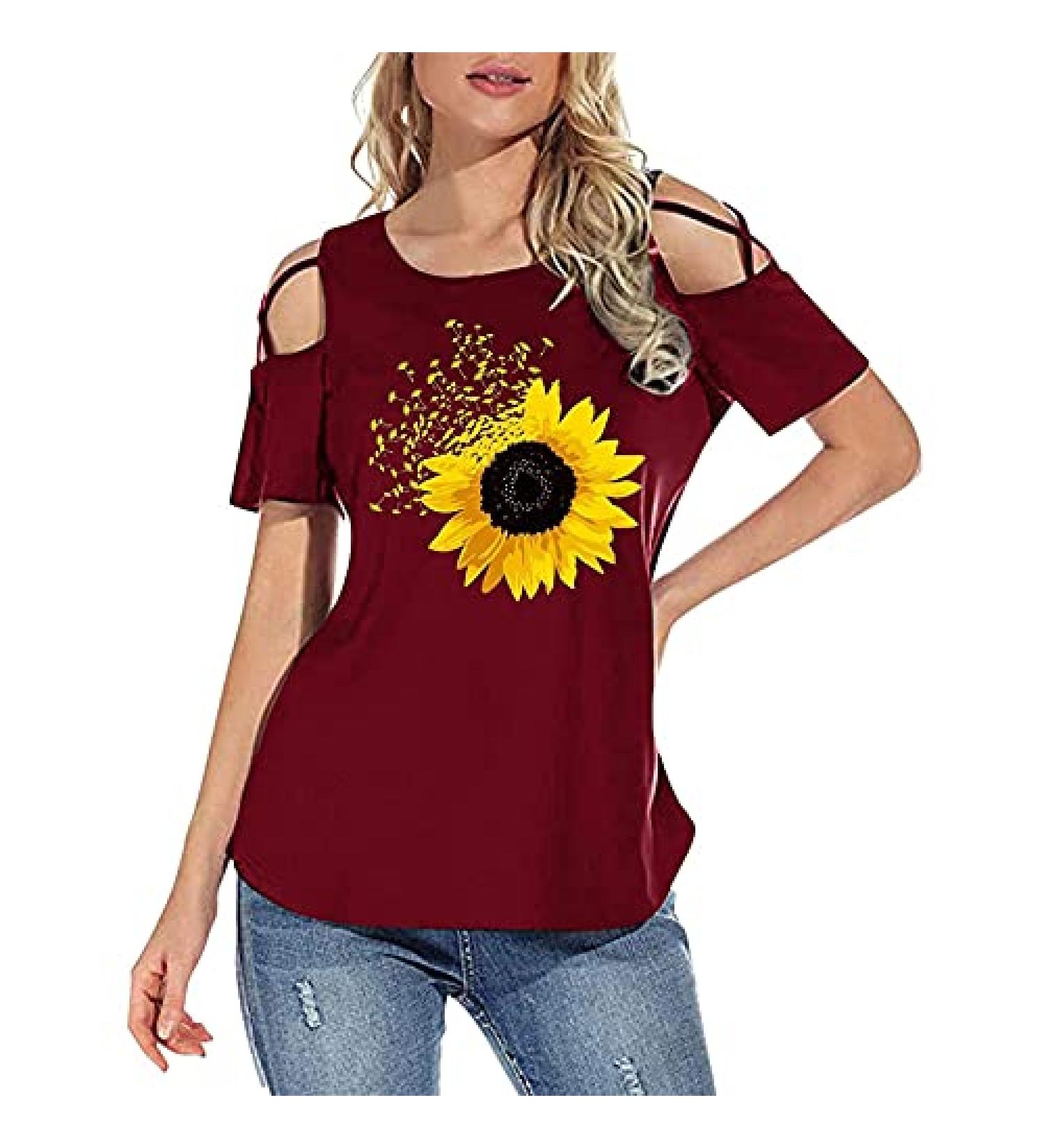 Women's Cold Shoulder O-Neck Blouse - Summer Casual Loose Top - X-Large - Buy Online on GoSupps.com