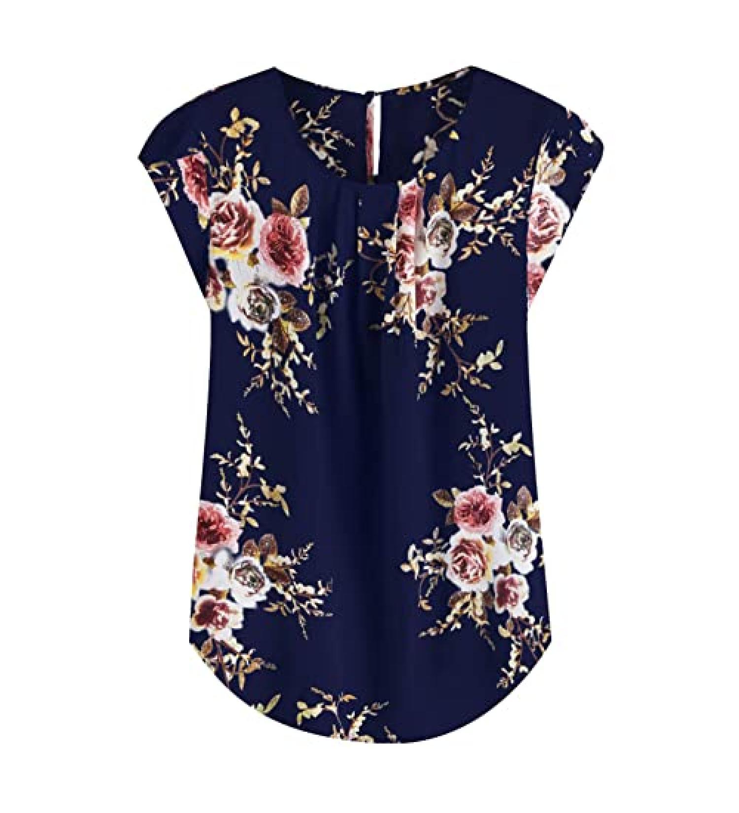 Floral Print Plus Size Cap Sleeve Tunic Blouse - Navy 3X-Large | Summer 2023 Women's Fashion - Buy Online on GoSupps.com