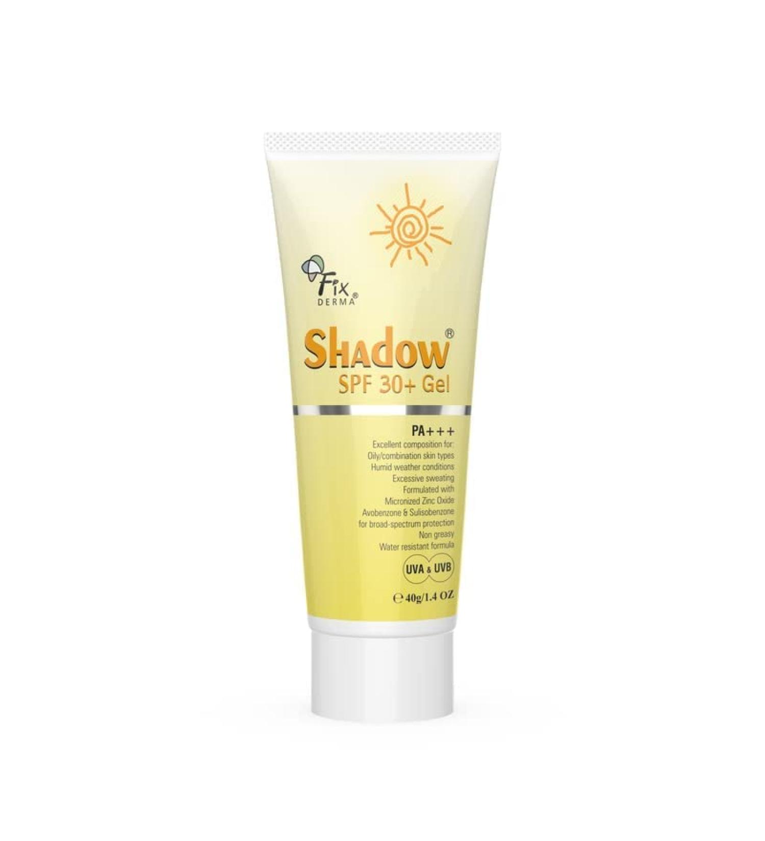 Grah Fixderma Shadow Sunscreen SPF 30+ Gel For Oily Skin - Acne Prone Offers PA+++ Protection Broad Spectrum UVA and UVB Protection Water Resistant and Non-Greasy 40g 1.411 Ounce - Buy Online on GoSupps.com