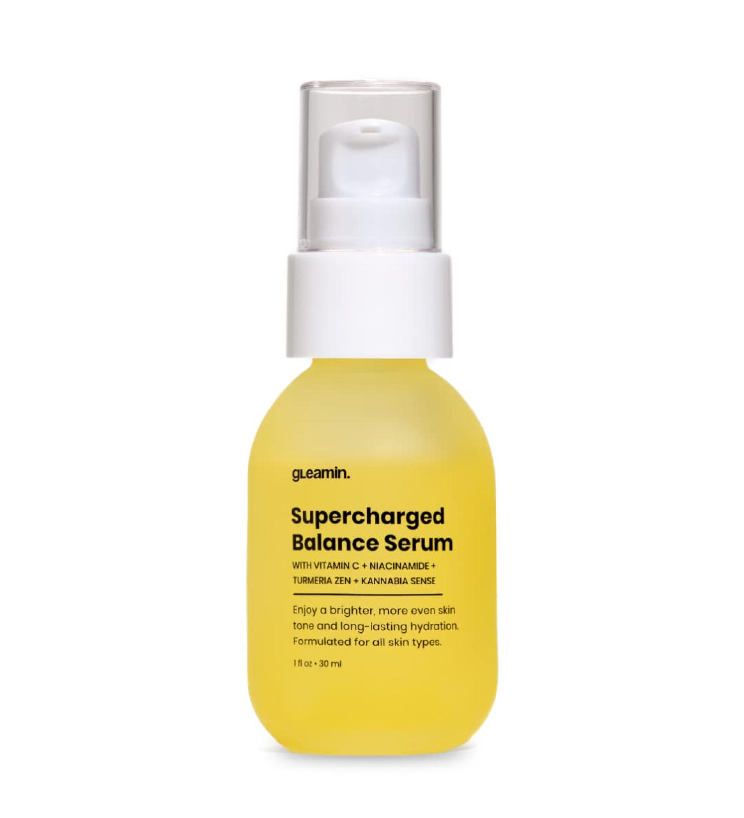 Gleamin Supercharged Balance Brightening Serum with Vitamin C, Turmeric, Kannabia, Niacinamide - Hydrating Face Serum & Dark Spot Corrector - 1 fl oz - Buy Online on GoSupps.com