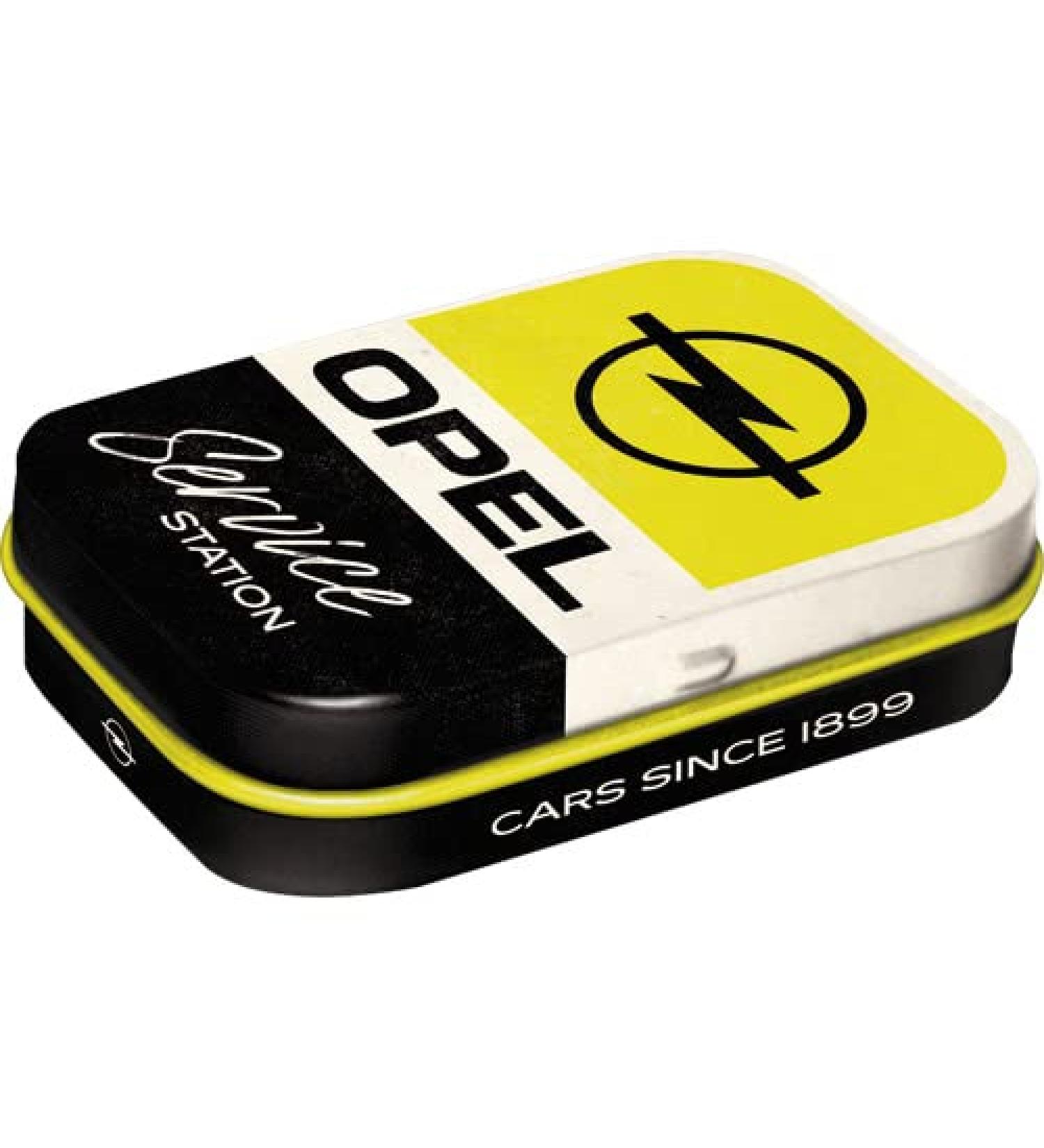Nostalgic-Art Retro Pillendose 4 x 6 x 1.6 cm Opel-Service Station-Gift idea for Opel accessories fans with peppermint drage vintage design
