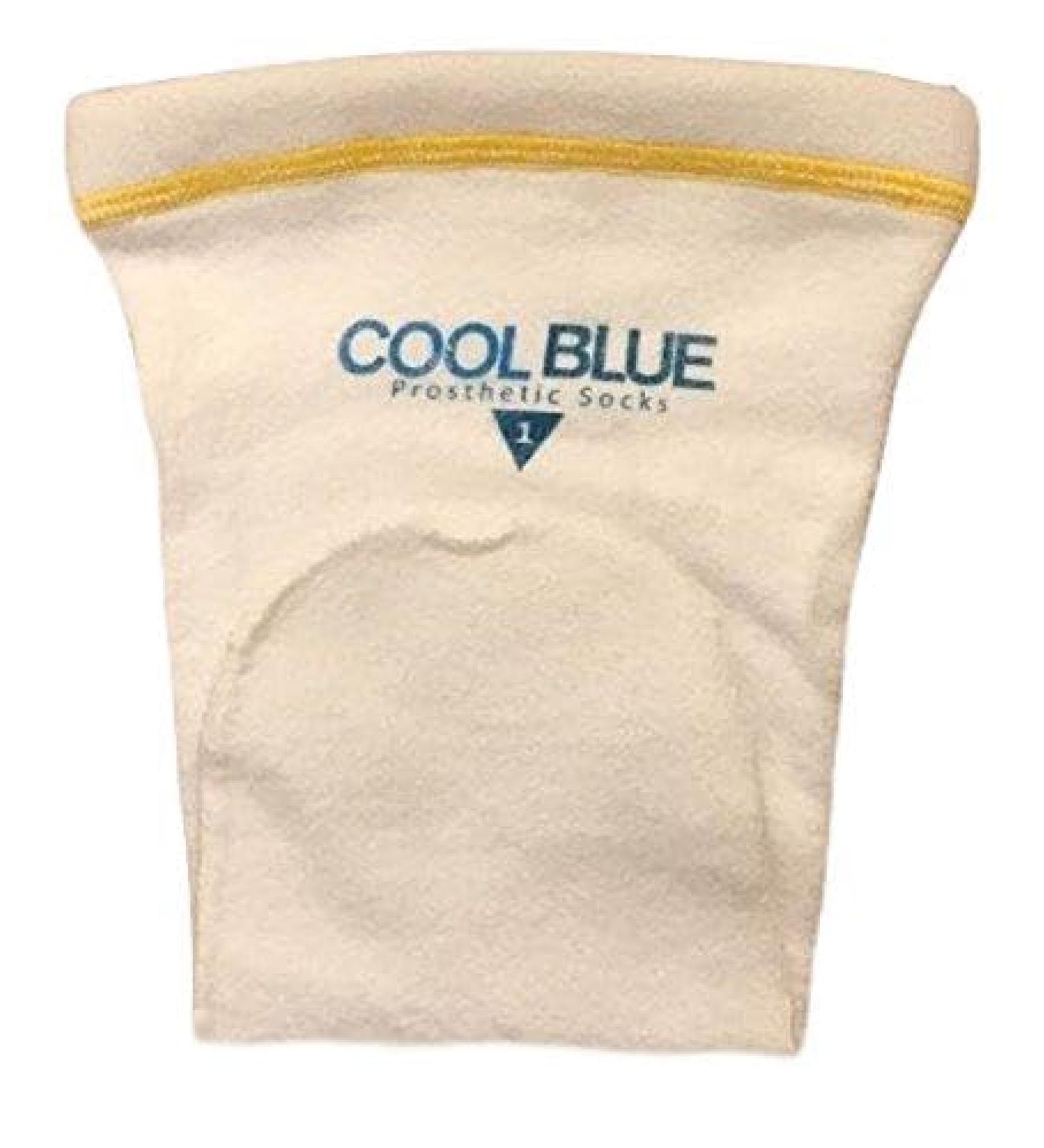 SPS Cool Blue Prosthetic Sock 1-ply with sewn distal hole (medium/short) (CB1HMSH2) Yellow Detail SPS