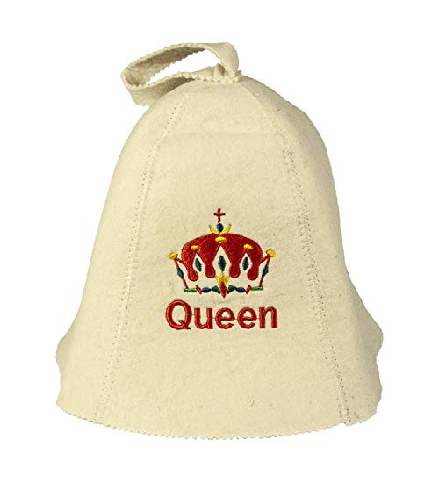 Sauna hat with embroidery QUEEN made of felt (felt cap sauna hat)
