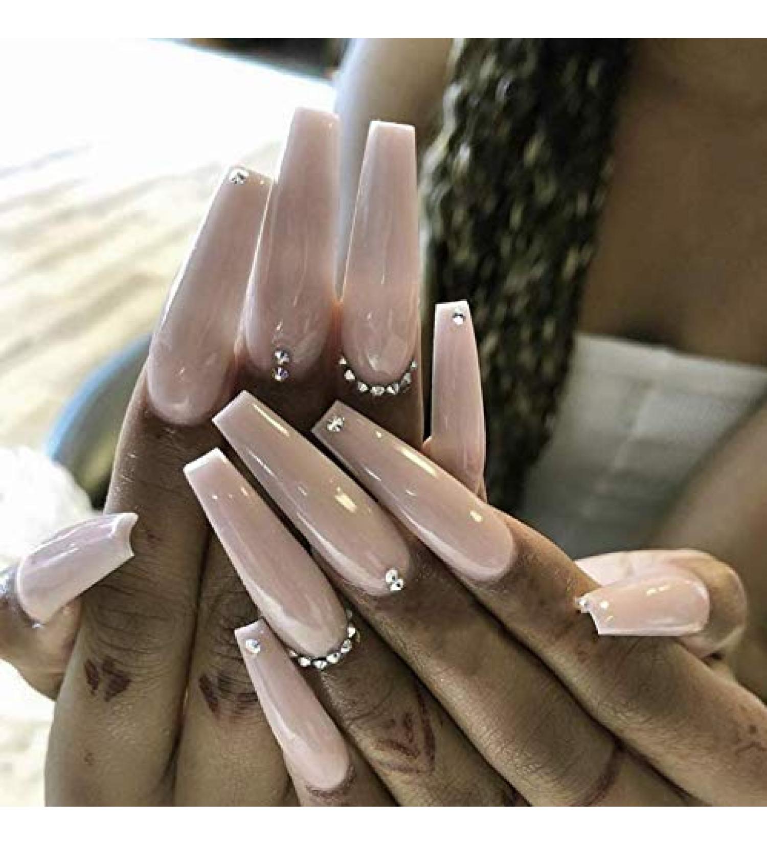 Coffin False Nails Long Fake Nails Nude Crystal Press on Nails Ballerina Acrylic Artificial Stick on Nails 24pcs for Women and Girls 1 count (Pack of 1) Nude - Buy Online on GoSupps.com
