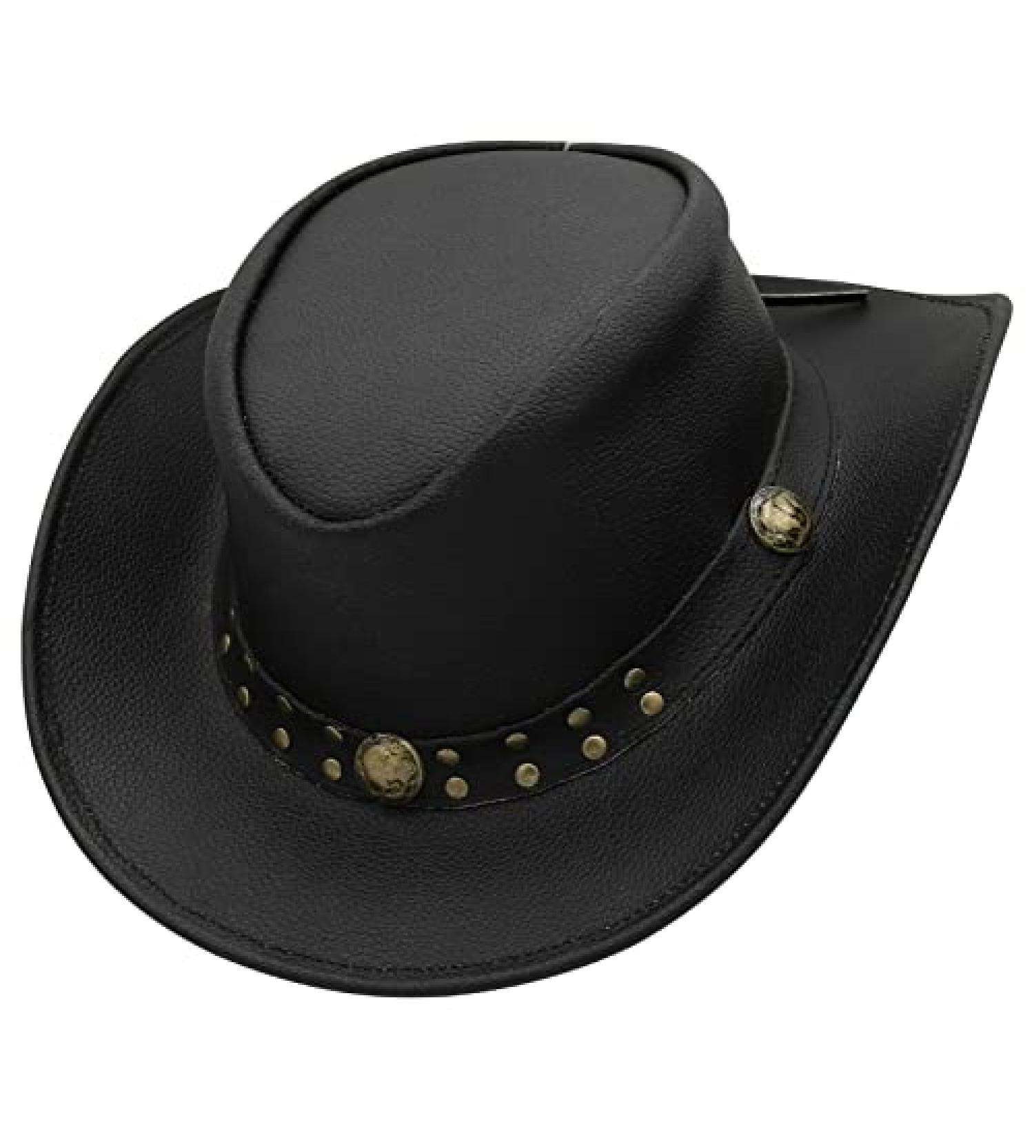 SideWinder Australian Cowboy Leather Hat - Unisex Adult Wide Brim Outback Western Style (Medium Black) - Buy Online on GoSupps.com