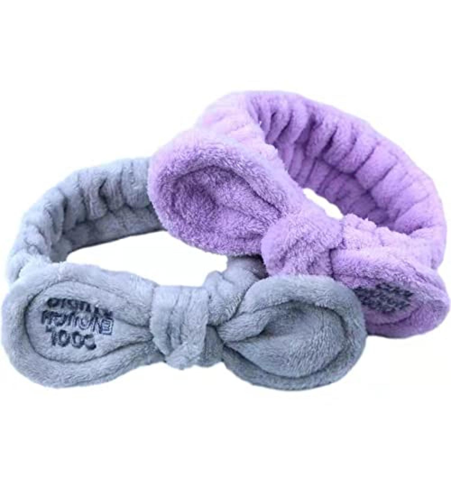 RIQQQ Makeup Spa headband Facial Headbands Shower Hairband Bath Hair lace Bowtie Head Band Towel Wrap for Women and Girl Wash Face 2 Piece grey purple - Buy Online on GoSupps.com