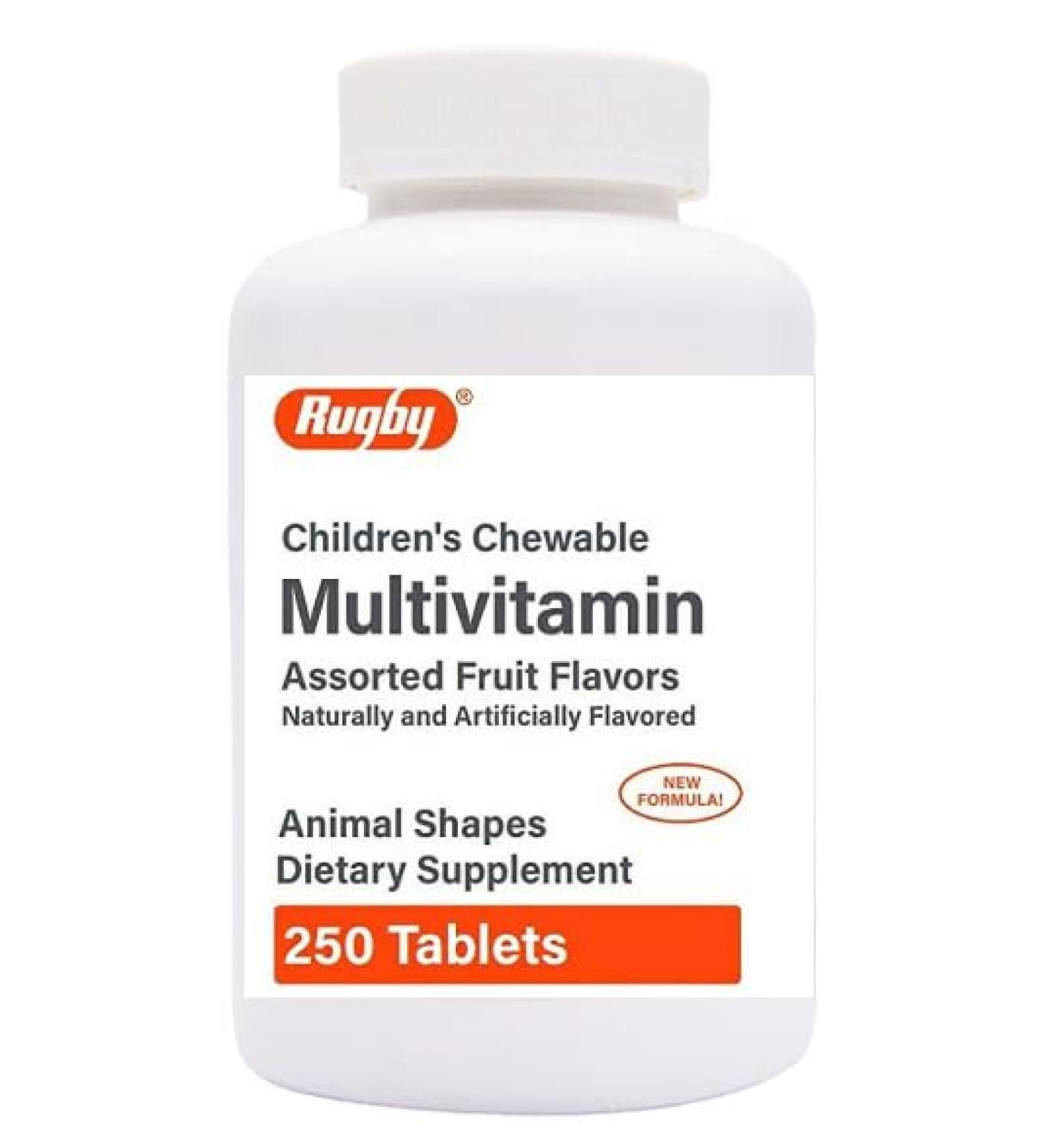 AmeriCan Goods 250/Tablets Children's Chewable Multivitamin Animal Shapes Assorted Fruit Flavors Dietary Supplement - Rugby