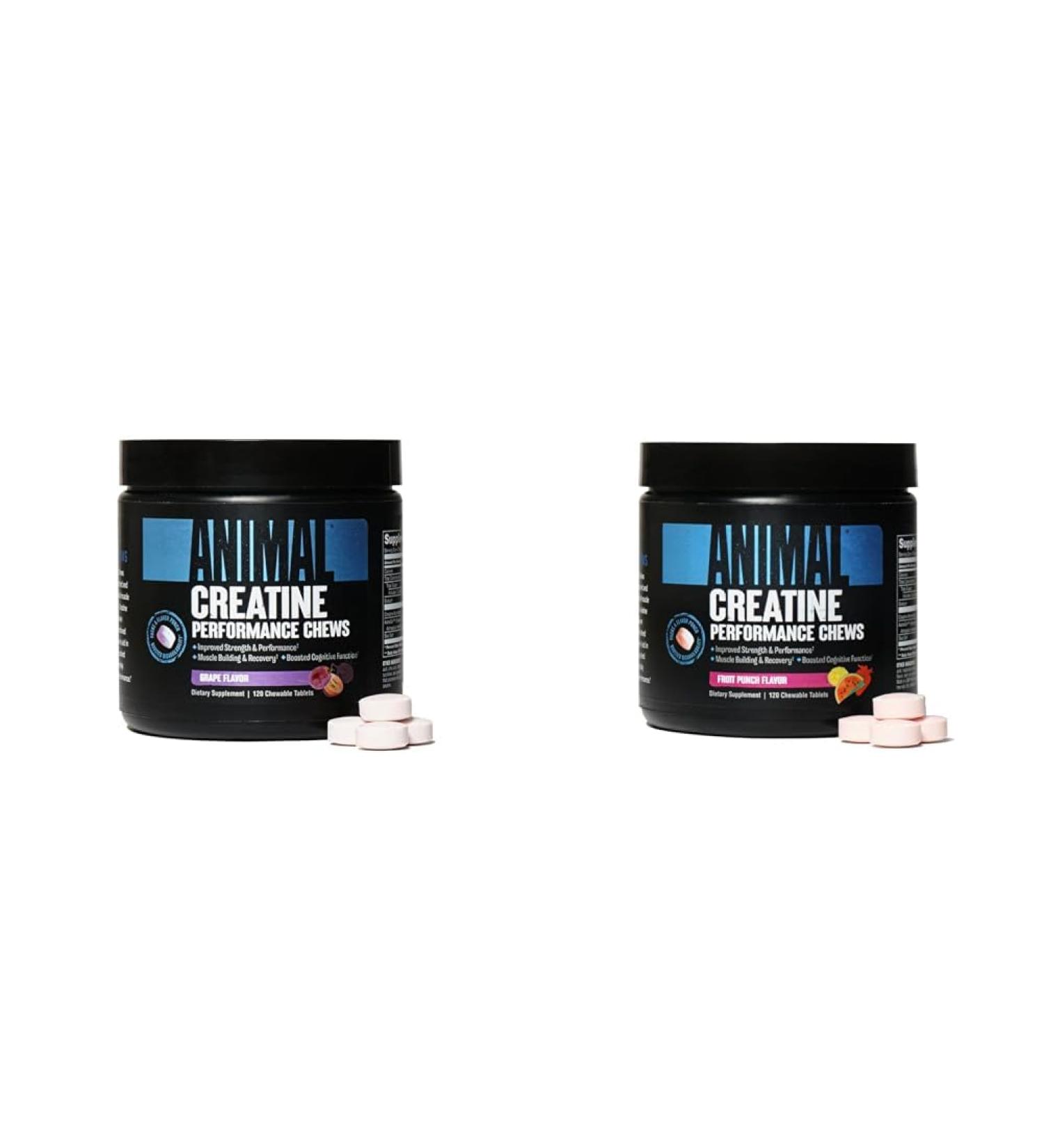 Animal Creatine Chews Tablets - Enhanced Creatine Monohydrate with AstraGin to Improve Absorption & Creatine Chews Tablets - Enhanced Creatine Monohydrate Grape + Tablets 120 Count (Pack of 1) - Buy Online on GoSupps.com