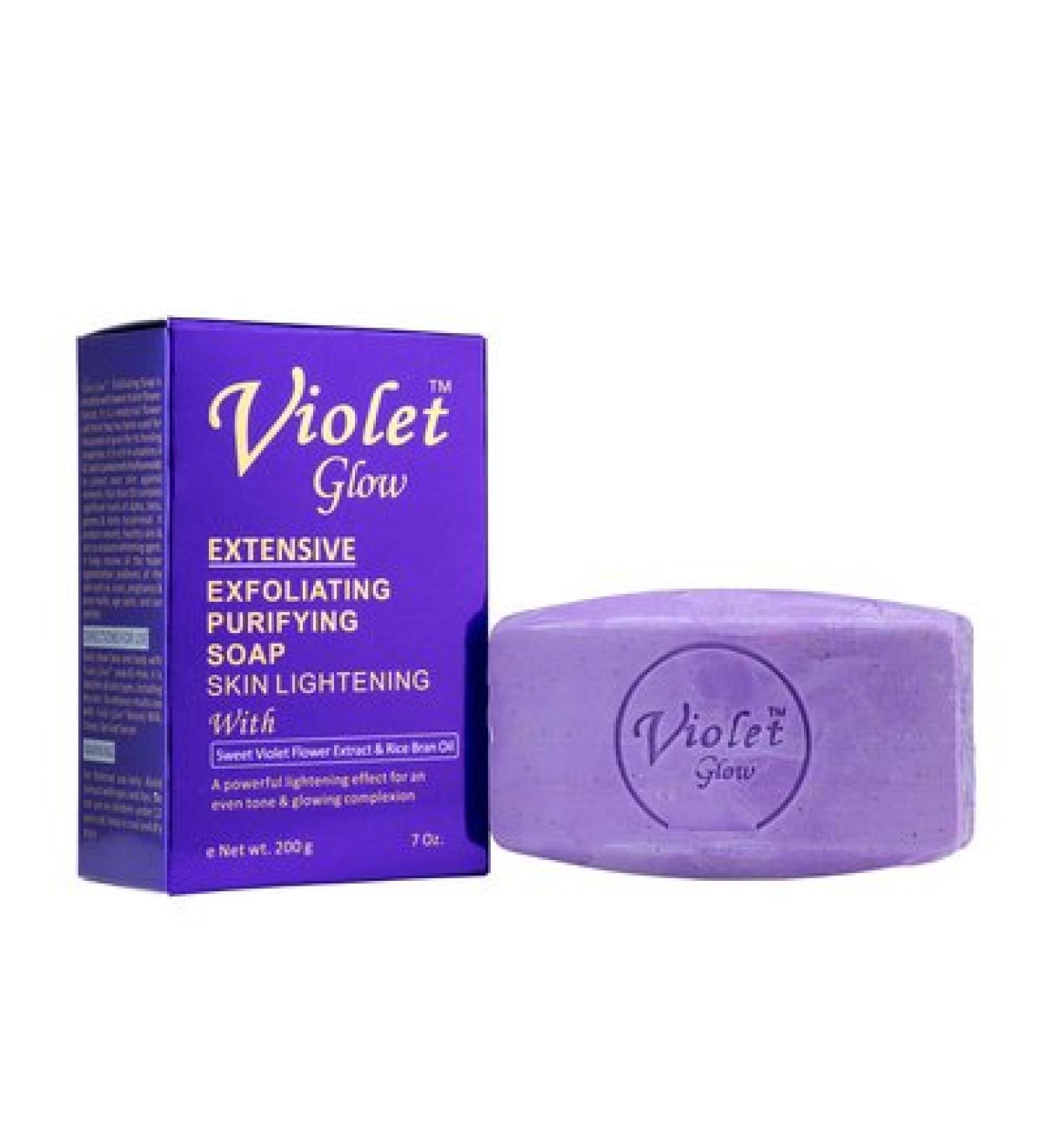  GLOW BEAUTY Violet Glow Extensive Purifying Exfoliating Soap with Sweet Violet Flower Extract and Rice Bran Oil 200g - Buy Online on GoSupps.com