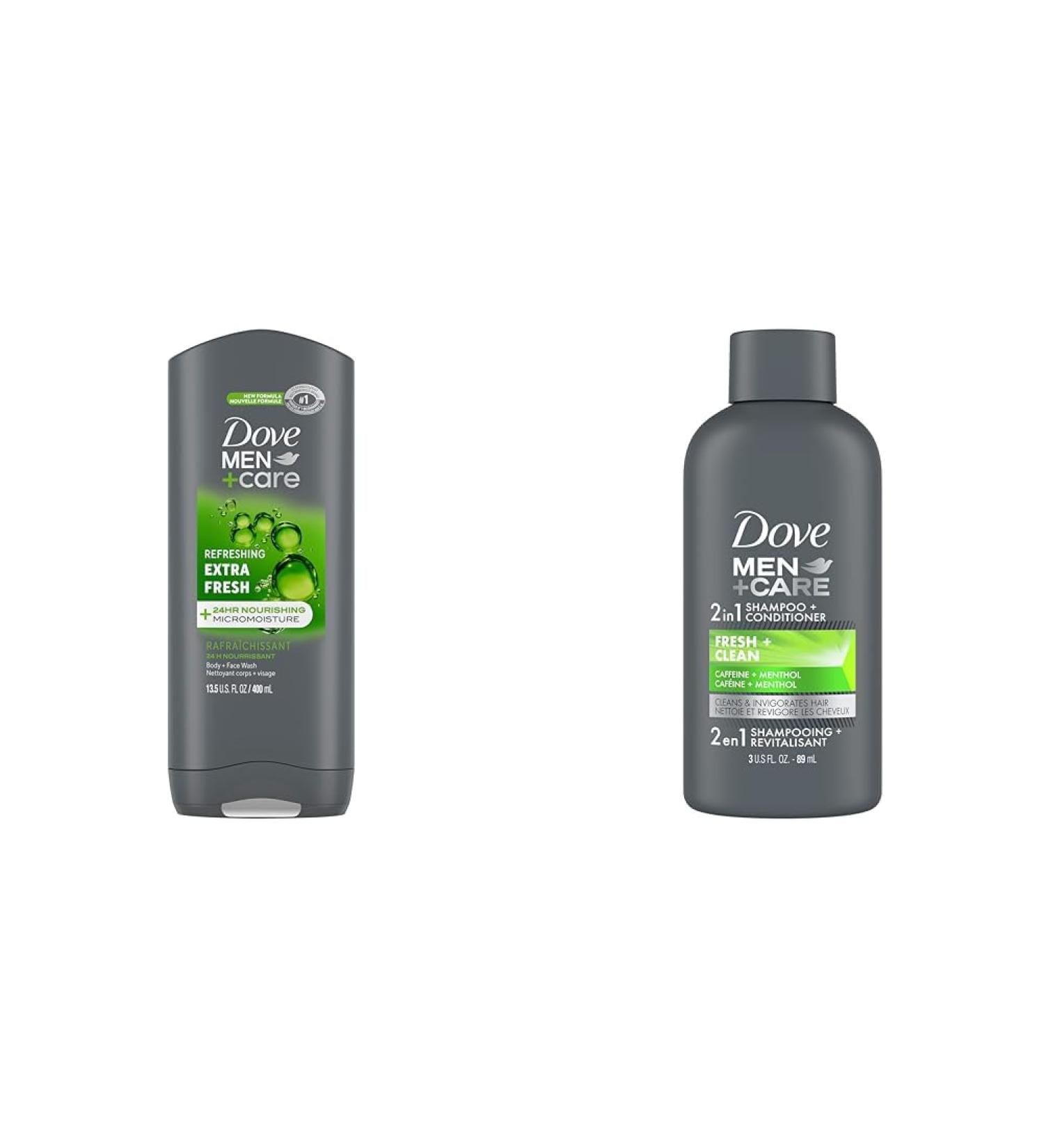 Dove Men Extra Fresh 13.5oz Body Wash & 3oz 2-in-1 Shampoo Conditioner for Men's Skin & Hair - Buy Online on GoSupps.com