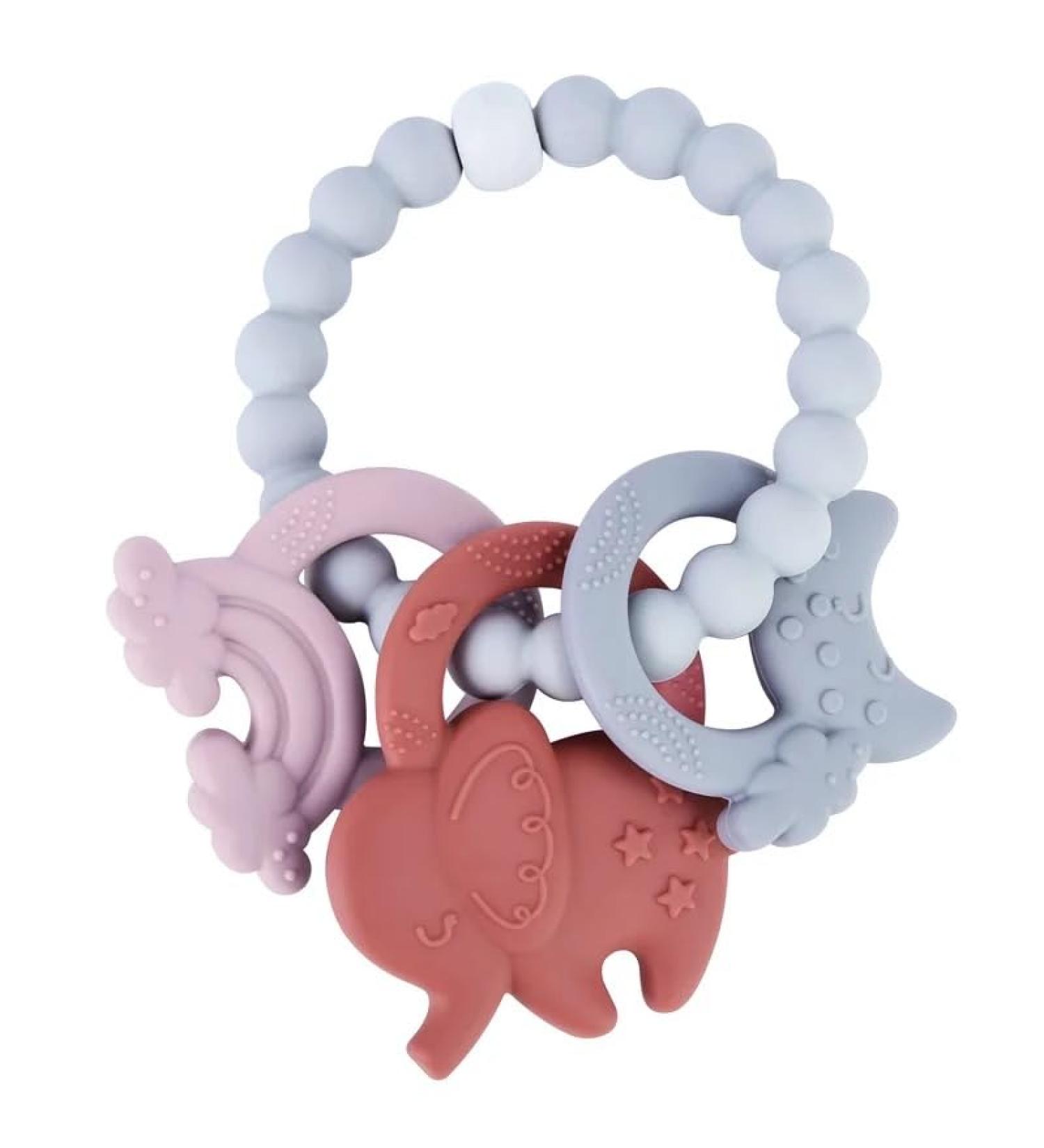 Shop BPA-Free Silicone Teething Toys - Moon Rainbow & Elephant Teething Rings in Mauve & Purple - Buy Online on GoSupps.com