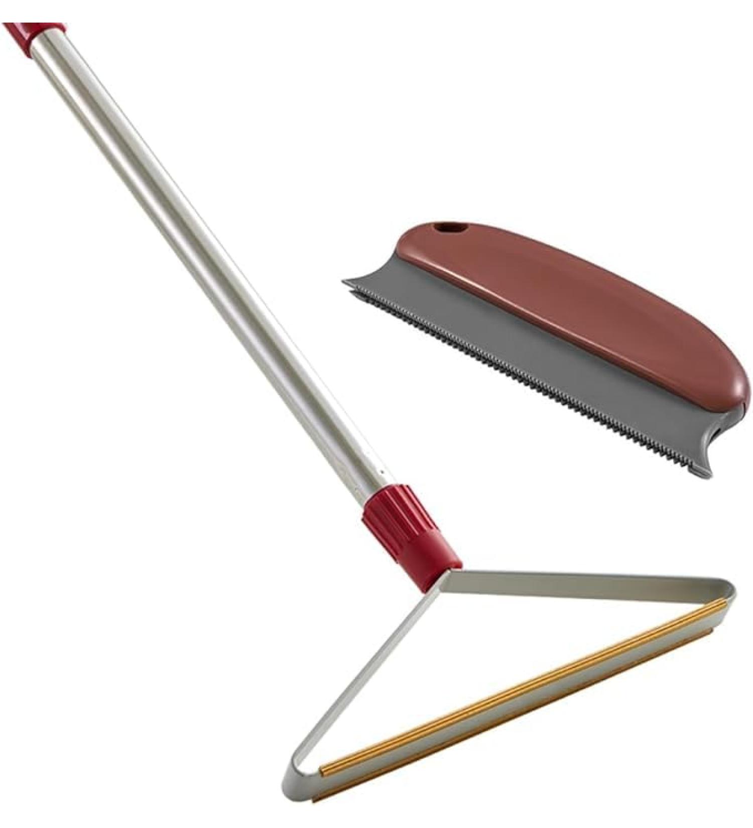 Adjustable Long Handle Carpet Rake Pet Hair Remover - Fur & Lint Removal Brush for Couch, Rugs, and Clothes - Buy Online on GoSupps.com