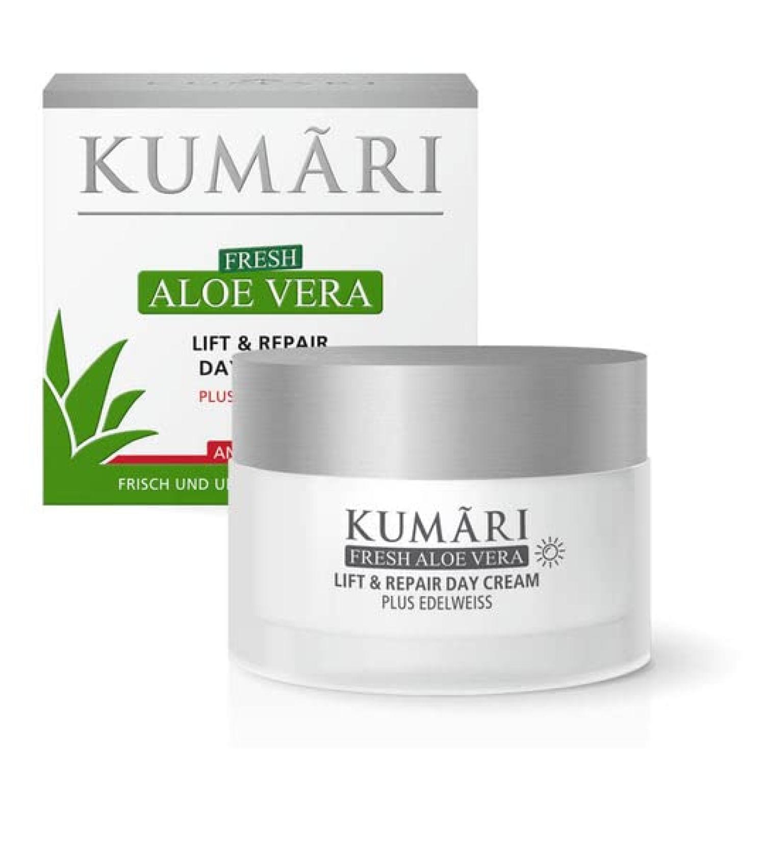 KUMARI KUMARI Lift & Repair Day Cream with Aloe Vera + Edelweiss firms the skin and smooths fine lines Vegan anti-aging day cream with 70% undiluted organic aloe vera plant juice (50 ml)