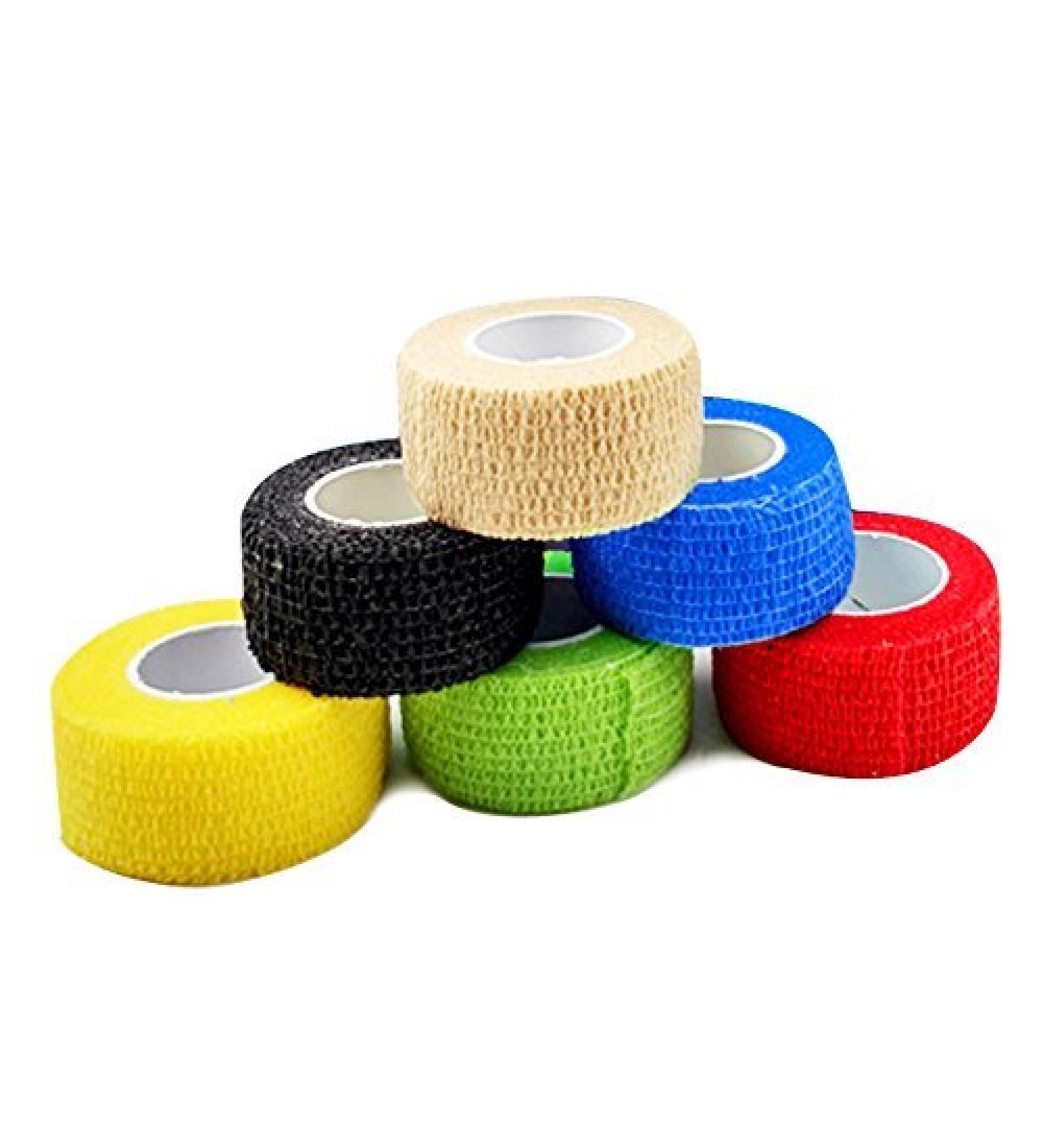 Self Adherent Wrap Tape Medical Cohesive Bandages Flexible Stretch Athletic Strong Elastic First Aid Tape for Sports Sprain Swelling and Soreness on Wrist and Ankle Colorful 6 Pack 1Inch X 5Yards 1 Inch (Pack of 6) Multi...