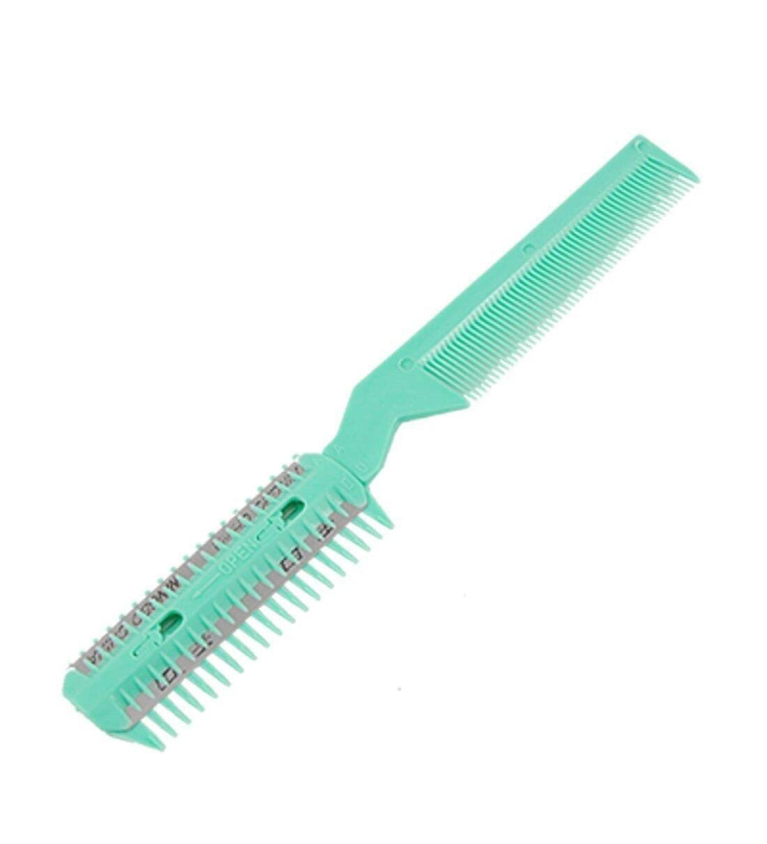 Reusable Plastic Comb With Hair Cutting Trimmer Razor Tool Green Stylish Professional Design