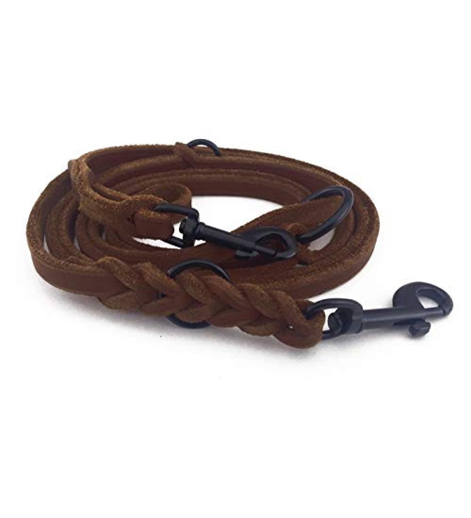 Fat leather Gauge 3-way adjustable leather line braided for dogs 96 models to choose from (2.40m x 8mm brown black matt hook) 2.40m x 8mm brown black matte hook
