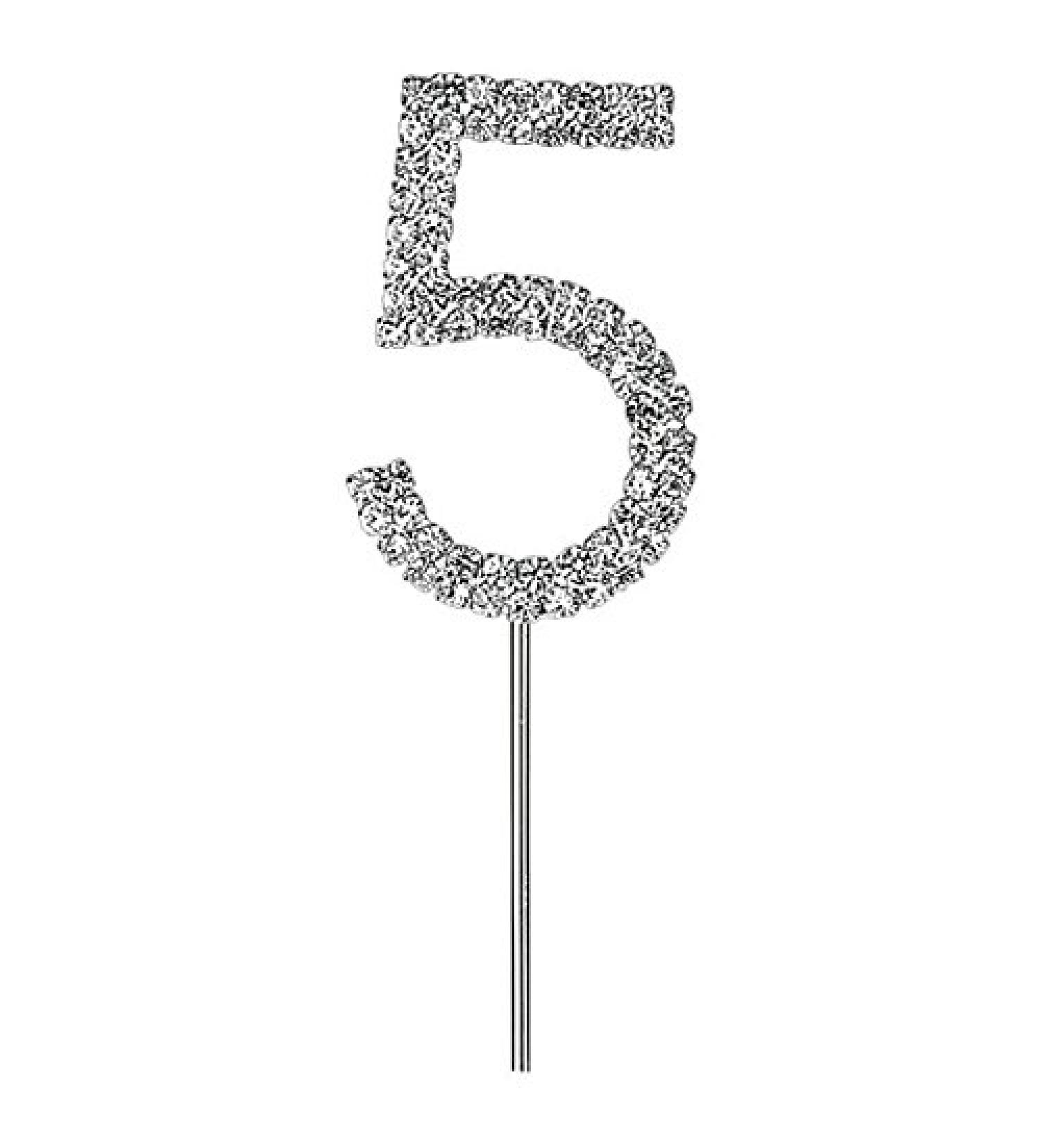 Sparkly Diamante Cake Topper Number (5th Silver)