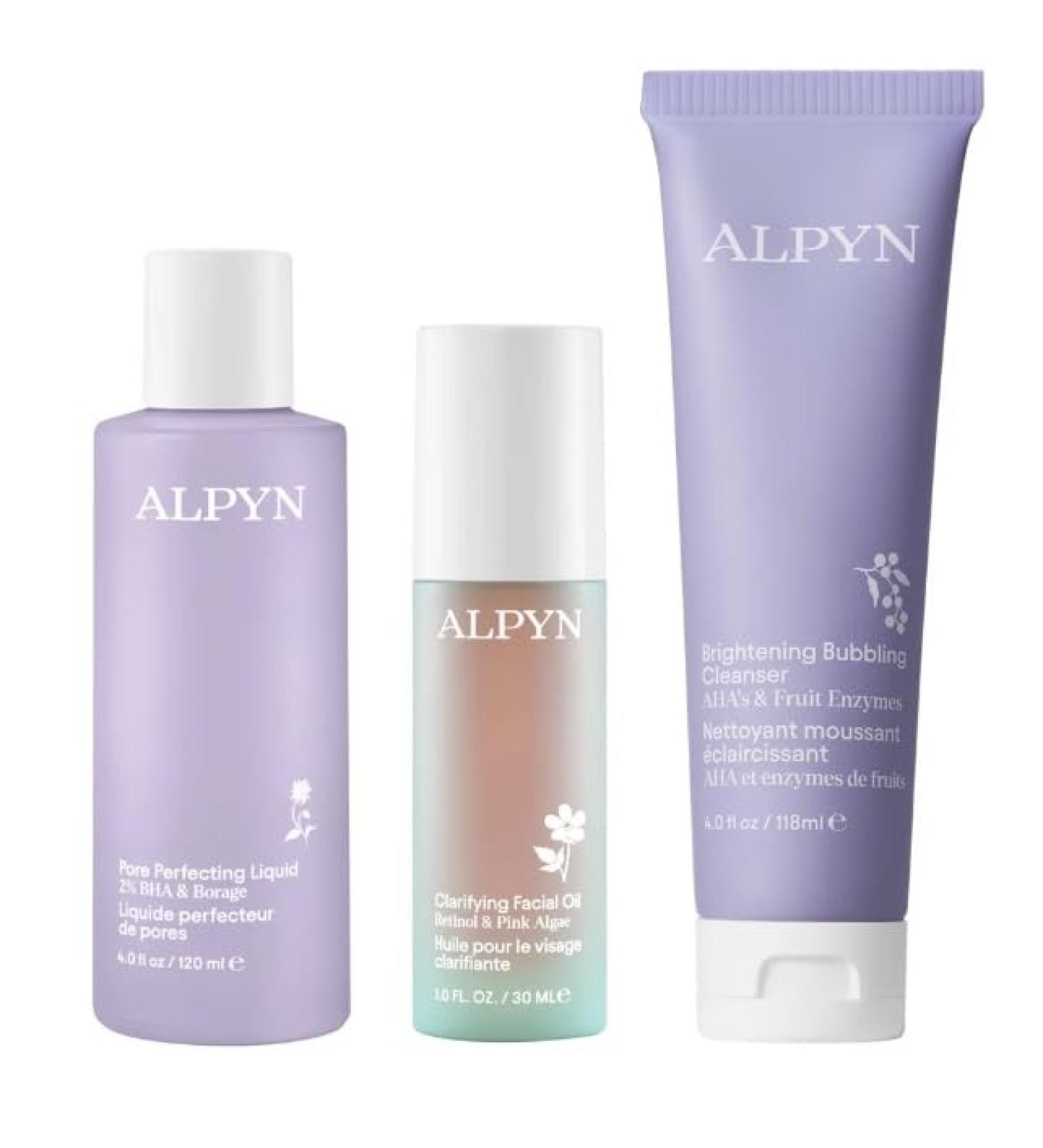 Alpyn The Clear Skin Method: 4.0 Fl Oz. Pore Perfecting Liquid + 1 Fl Oz Clarifying Facial Oil + 4 Fl Oz. Brightening Bubbling Cleanser - Buy Online on GoSupps.com