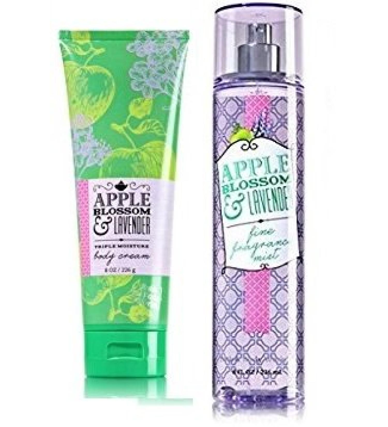 Bath and Body Works Apple Blossom & Lavender Triple Moisture Body Cream. 8 Oz & Fine Fragrance Mist 8 Oz