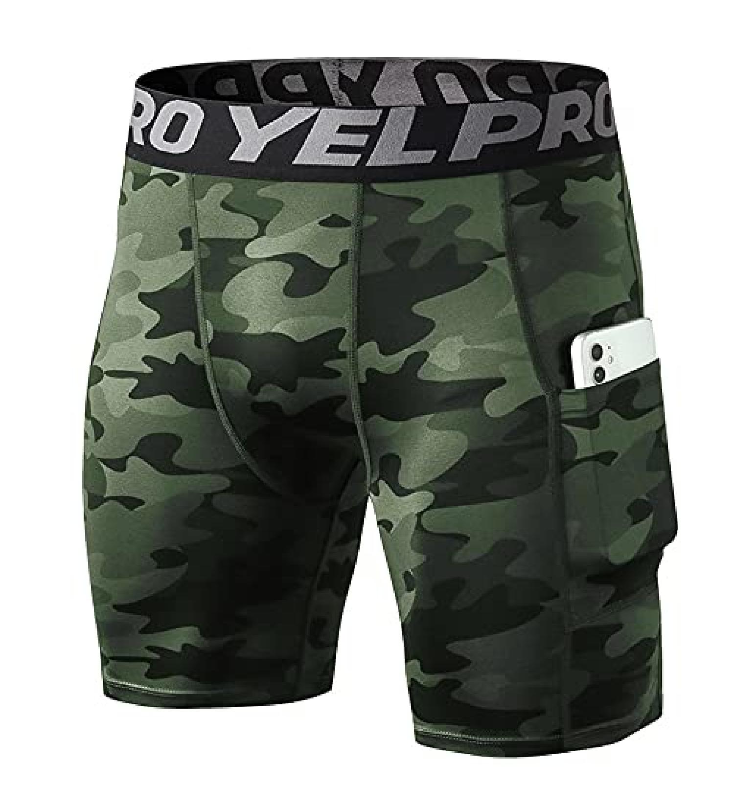 Compression Shorts Men with Pocket - Green Large | Workout Baselayer Short - Buy Online on GoSupps.com