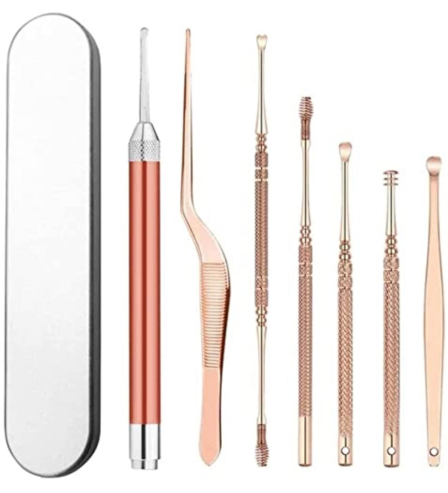 Sicunang 7pcs/Set LED Ear Wax Pickers Stainless Steel Earpick Wax Remover Curette Ear Pick Cleaner Ear Cleaner Spoon Care Aldult Ear Clean to auto_Awesome - Buy Online on GoSupps.com