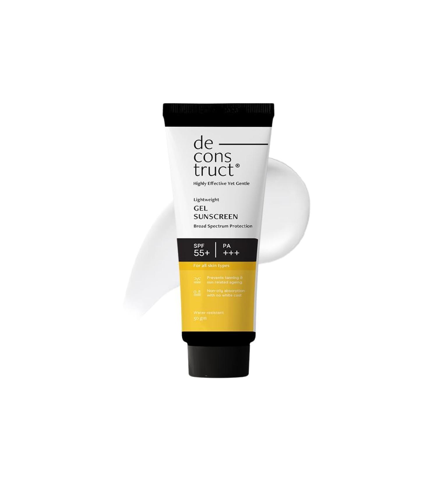 Deconstruct Face Gel Sunscreen SPF 50 + and PA+++ | Gel based sunscreen for oily combination skin normal skin | Broad spectrum sunscreen No White Cast Lightweight - 50g - Buy Online on GoSupps.com