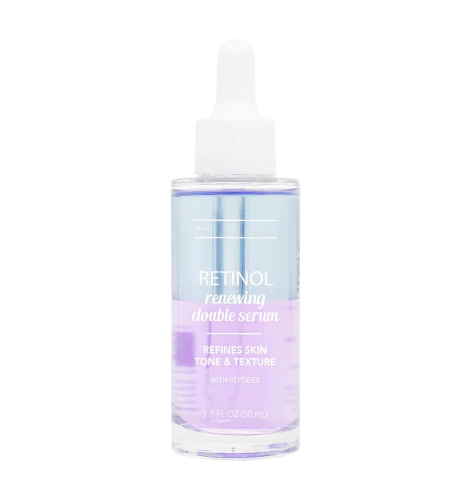 Retinol Renewing Double Serum 1.7 fl oz (Pack of 2) Anti-Aging Face Serum with Vitamin A Refines Skin Tone & Texture Reduces Fine Lines & Wrinkles 50ml