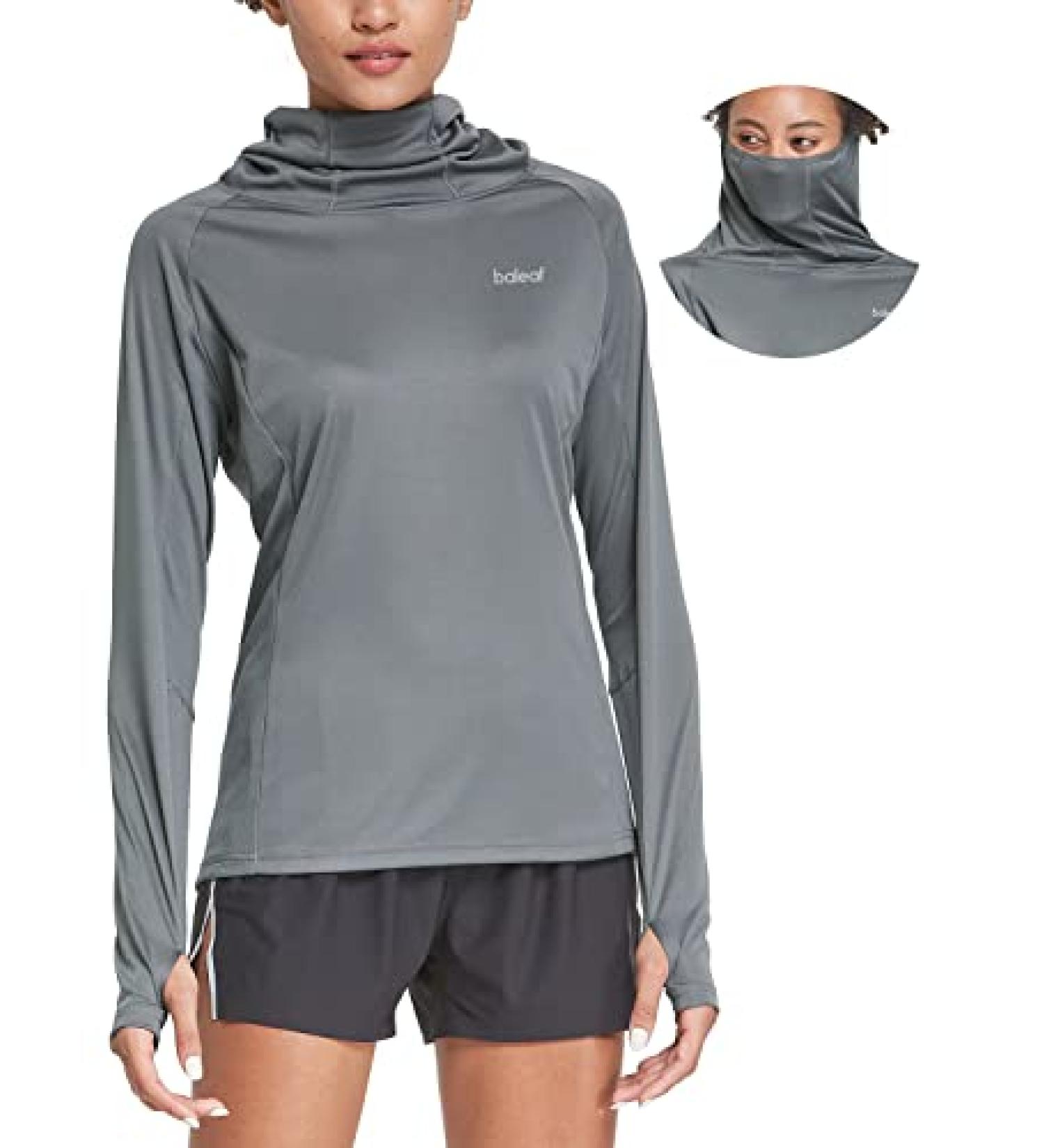 Baleaf Women's UPF 50+ Hiking Long Sleeve Shirt with Face Cover - Dark Gray, Small - Buy Online on GoSupps.com