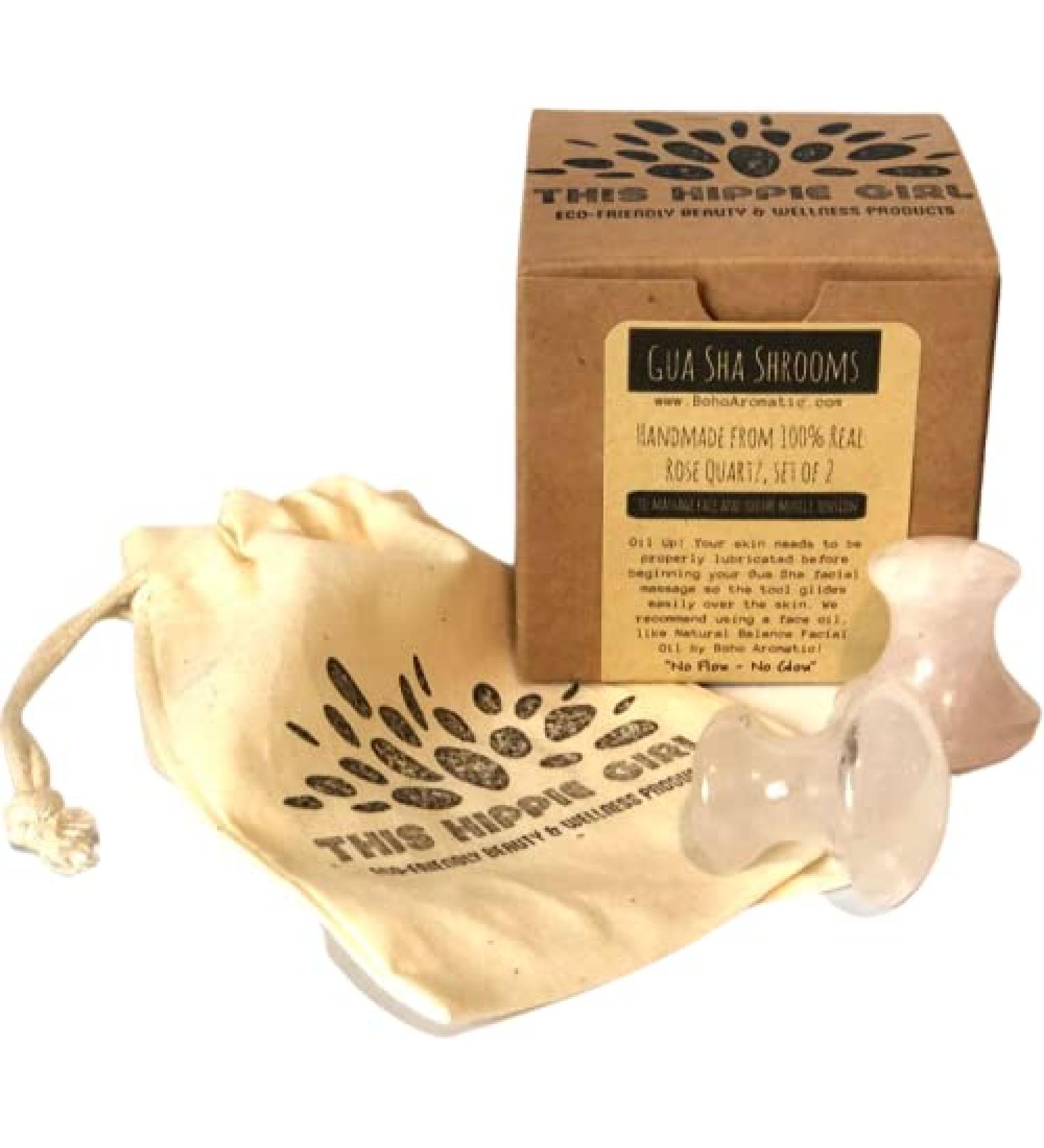 Boho Aromatic Hippie Girl Gua Sha Mushroom Set - Rose Quartz Facial Toning Tools - Buy Online on GoSupps.com