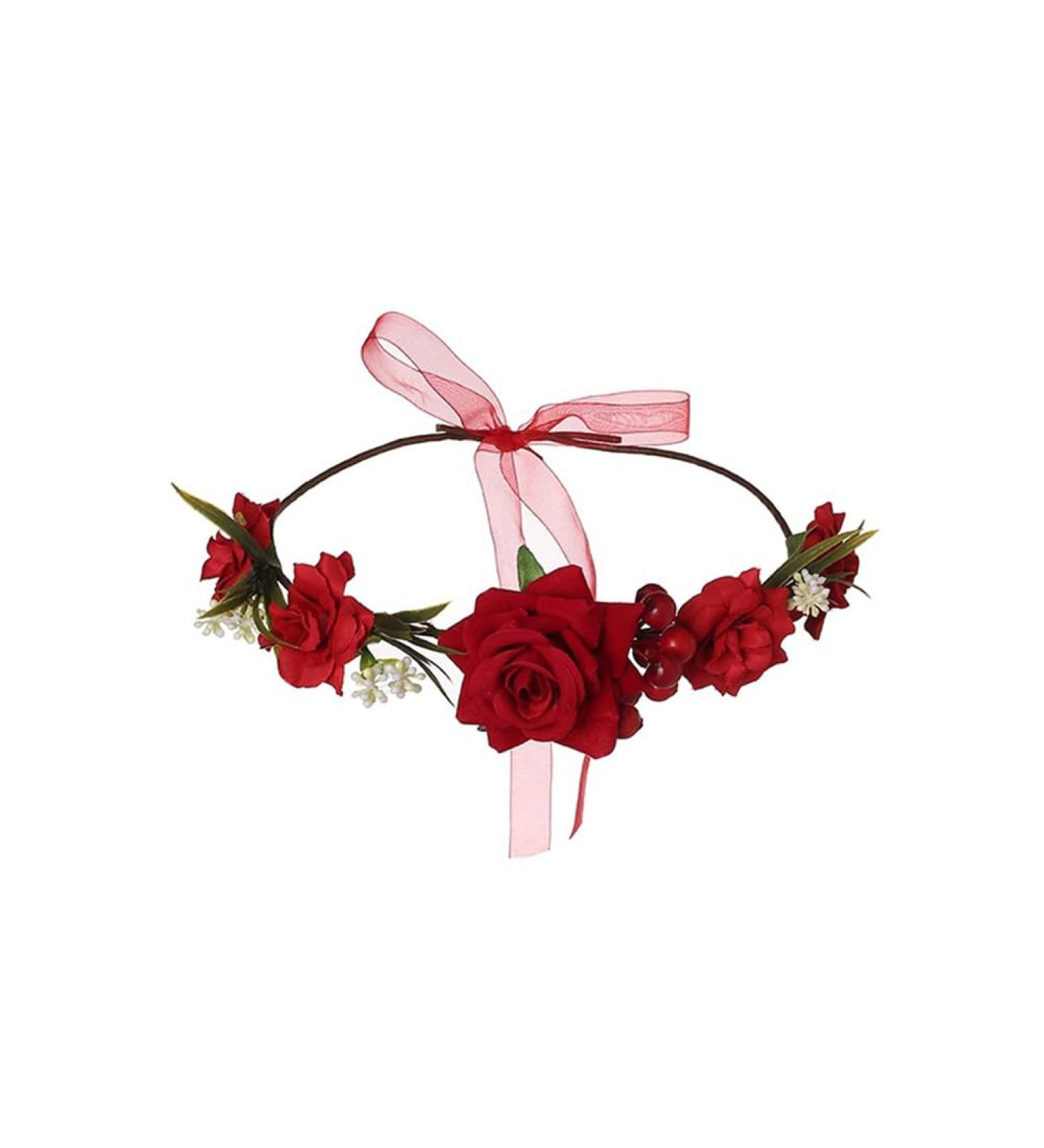 Colorful Velvet Rose Wreath - Perfect Headwear for Brides Bridesmaids & Holidays | HH72-1 Red - Buy Online on GoSupps.com