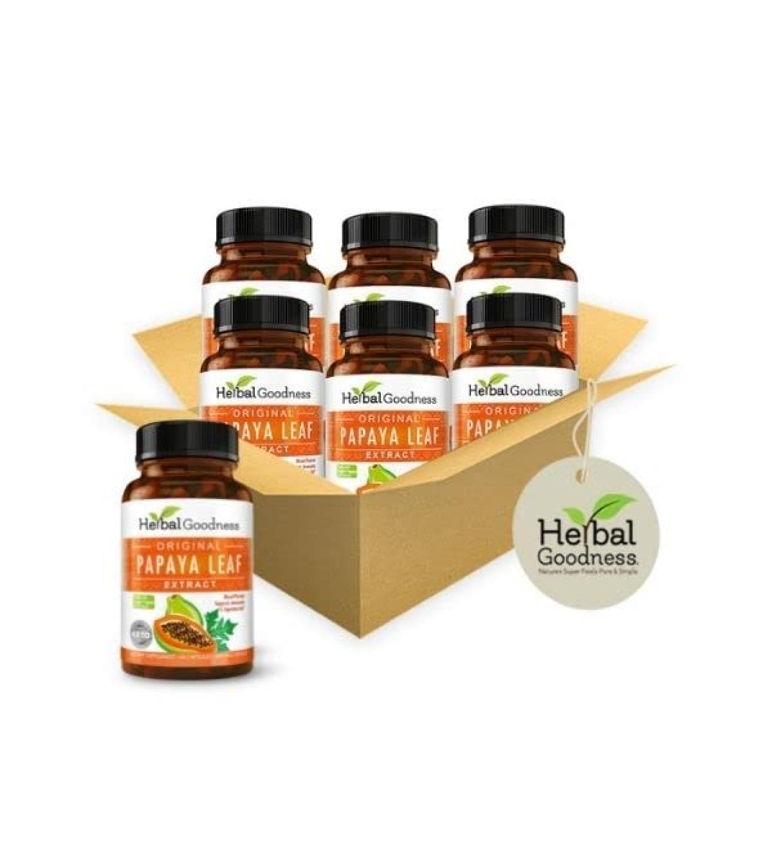 Papaya Leaf Extract Capsules 10X Strength - 60/600mg Veg Capsules- Blood Platelet Bone Marrow & Spleen Support Immune Gut & Super Digestive Health - Herbal Goodness (Pack of 6) 10 Count (Pack of 6) - Buy Online on GoSupps.com