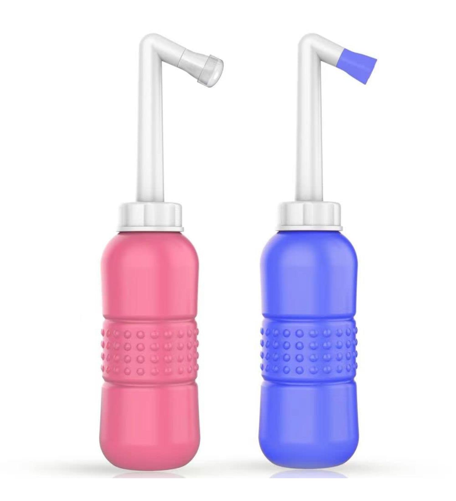 2-Piece Peri Bottle Set for Postpartum Essentials | 450ml Portable Bidet with Waterproof Storage Bag | Travel Bidet for Female Care (Pink & Blue) - Buy Online on GoSupps.com
