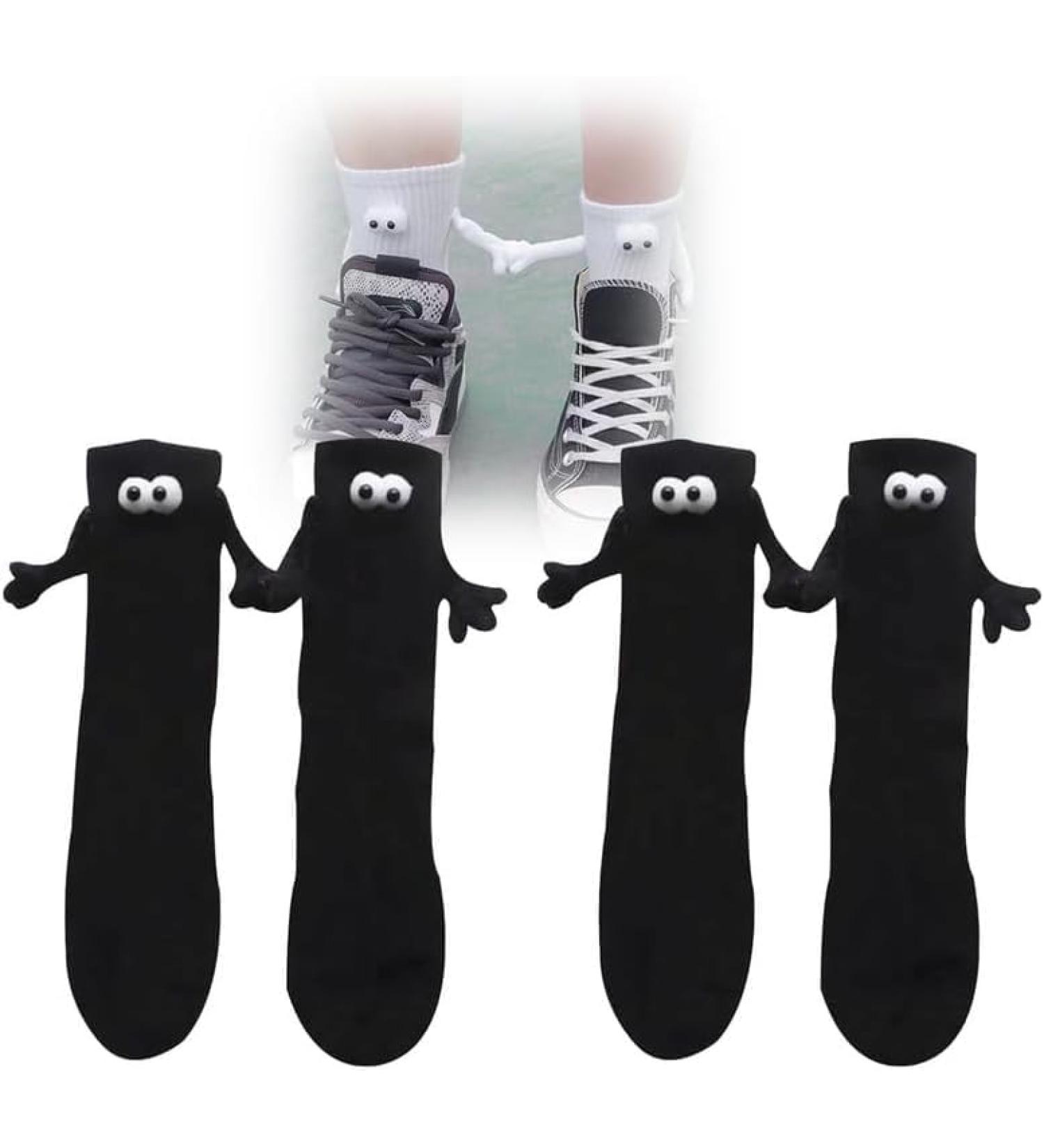 Holding Hands Couple Socks | Magnetic 2D Doll Design | Mid-tube Couple Socks | 2 Pcs Black - Buy Online on GoSupps.com