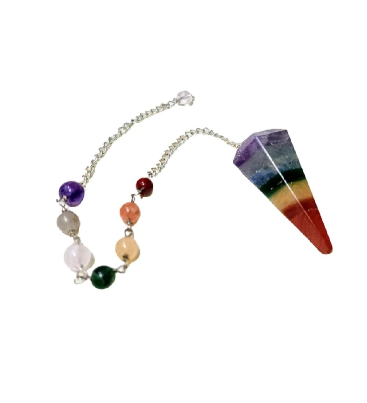 Handcrafted 7 Chakra Crystal Pendulum for Healing and Scrying - Genuine Gemstone Dowsing Tool with Orgonite Point and Chakra Beads Chain - Buy Online on GoSupps.com