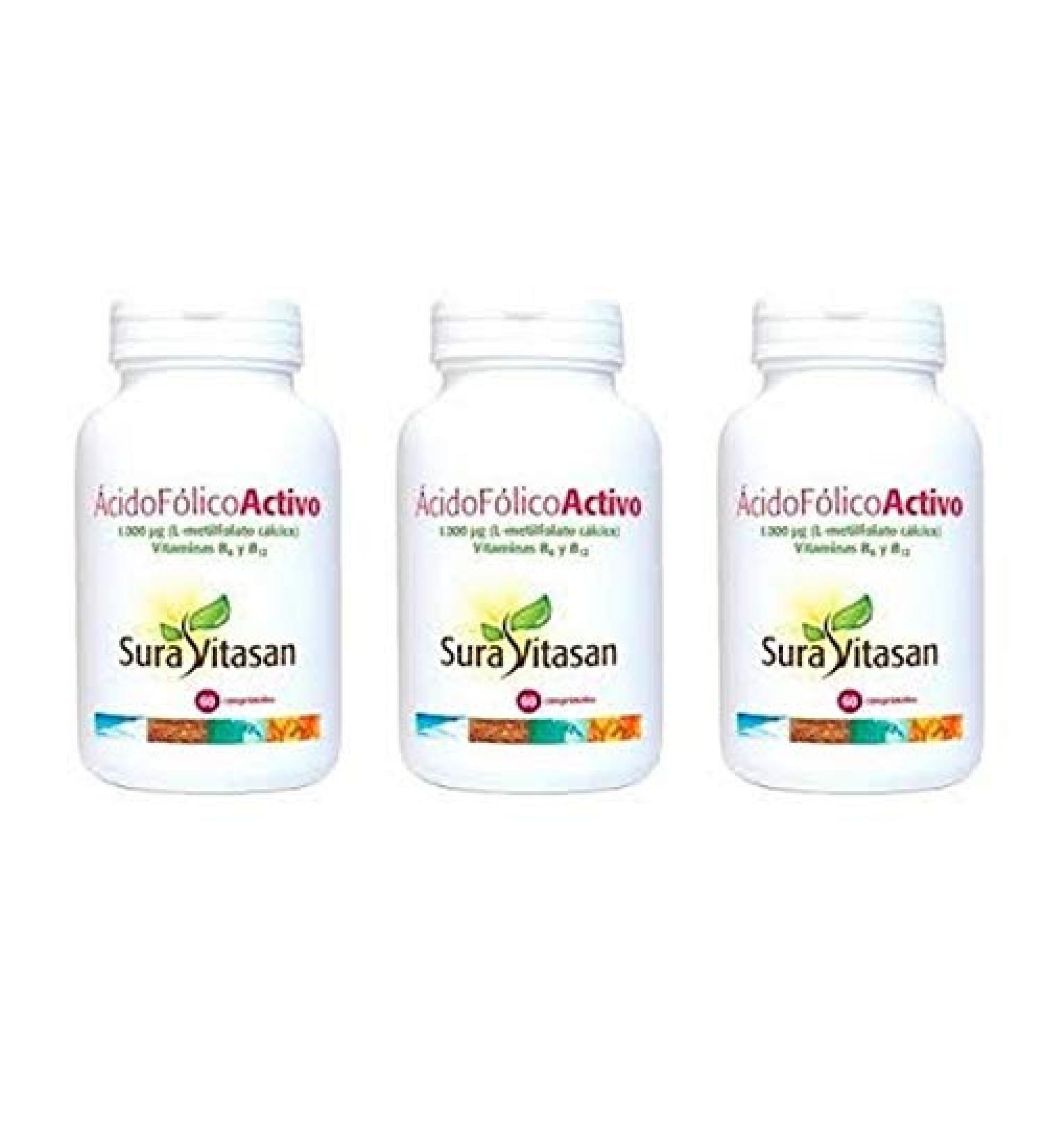 SURA VITASAN Folic acid 1000 mcg Active 60 tablets (Pack of 3 units)